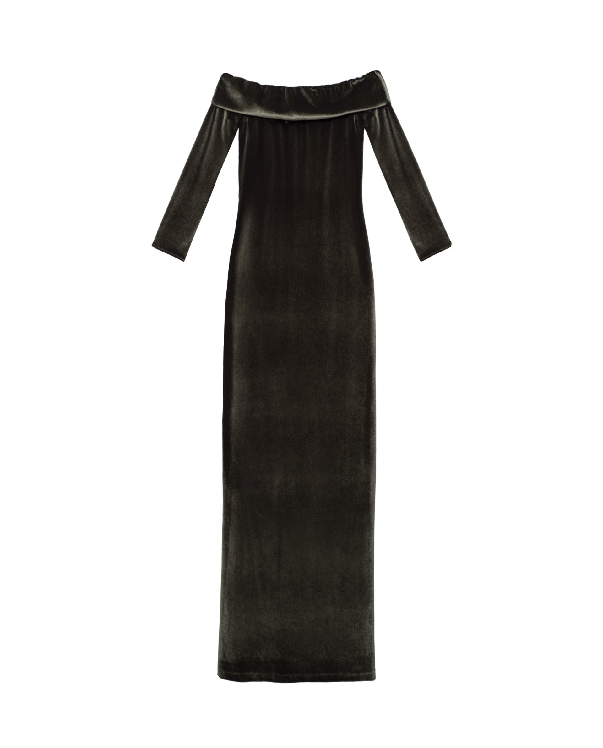 Vestido Comprido de Malha com Manga Preto-5