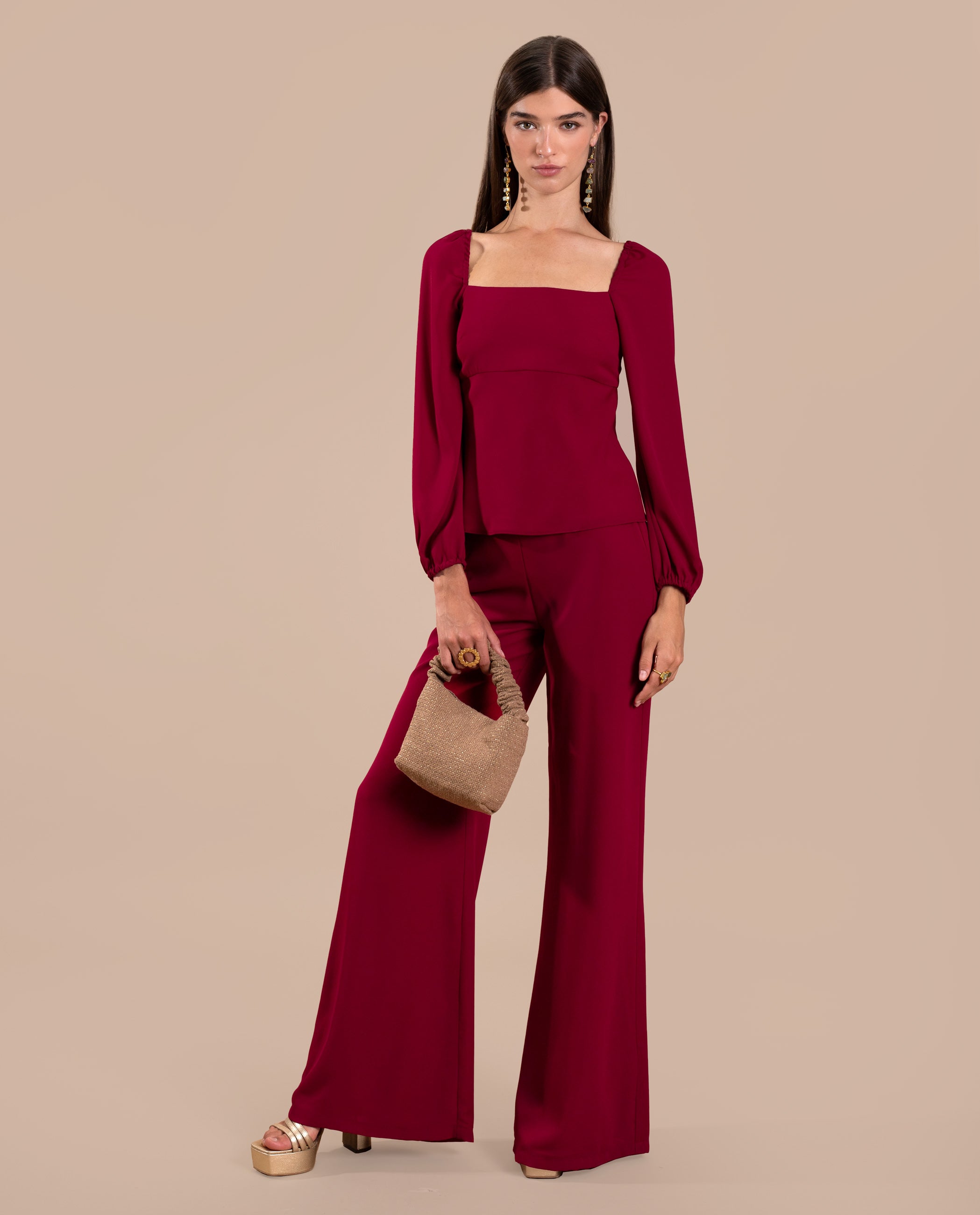 Blusa de Manga Comprida com Laços nas Costas Vermelho-5
