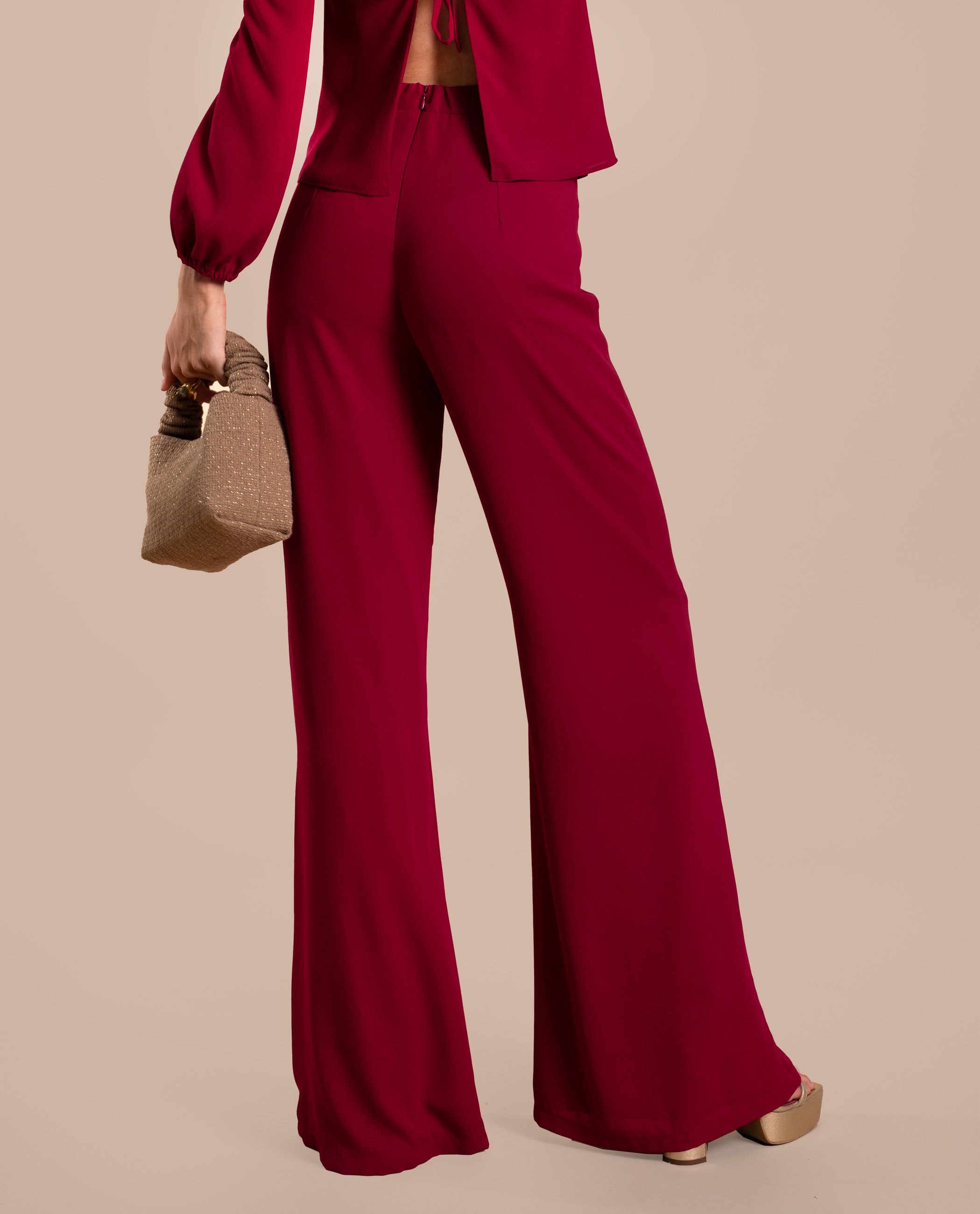 Pantalón de campana de talle alto de mujer - The-Are - Rojo Rojo-4