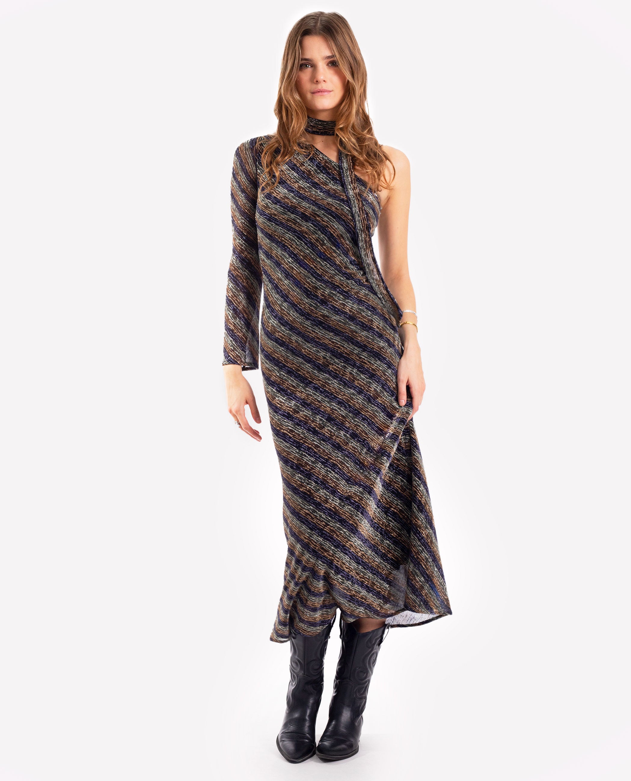 Imagen 3 de Vestido largo con brillo de manga larga - The-Are - Multicolor Multicolor