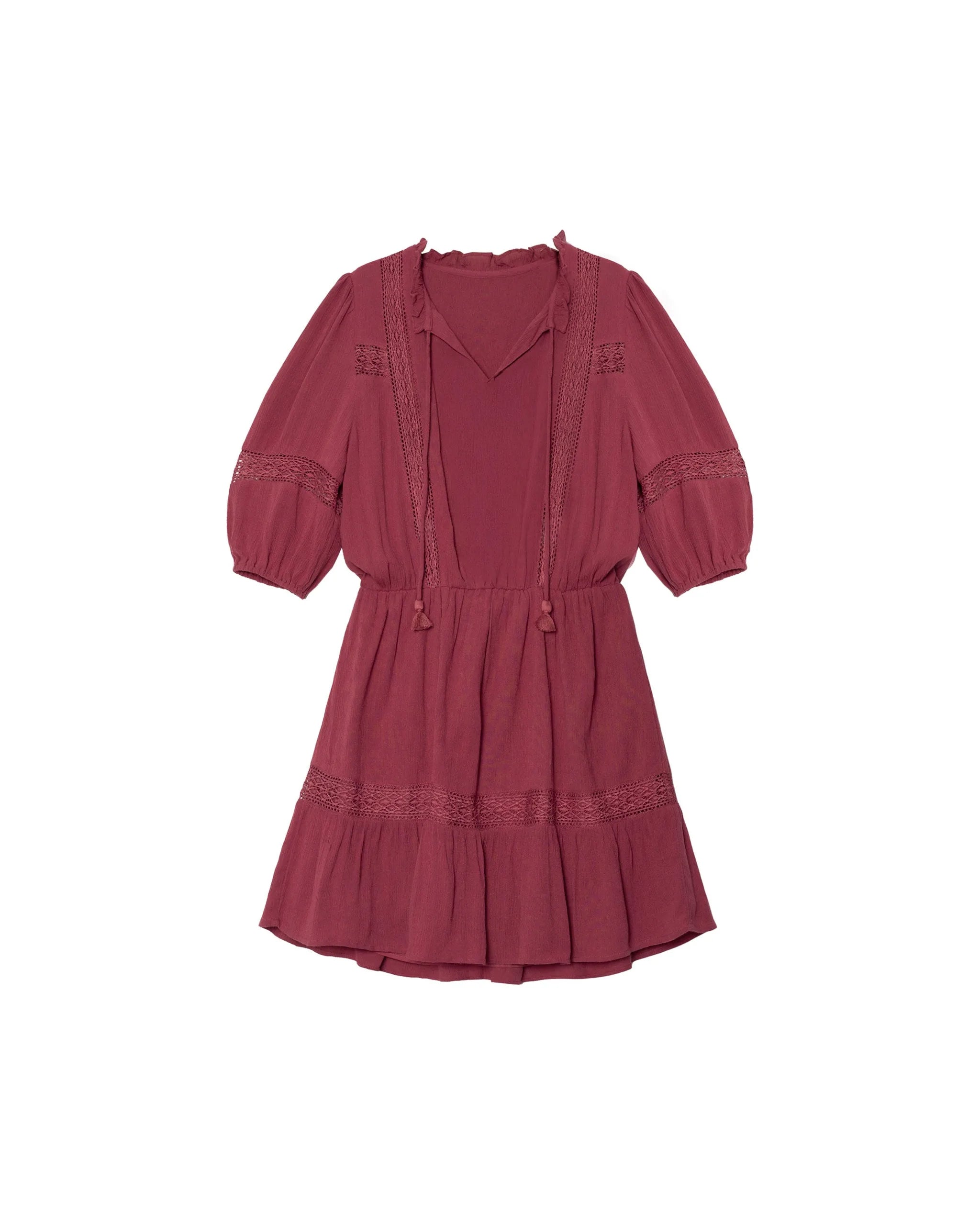 Vestido corto con mangas abullonadas y volante - The-Are - Rosa Rosa-6
