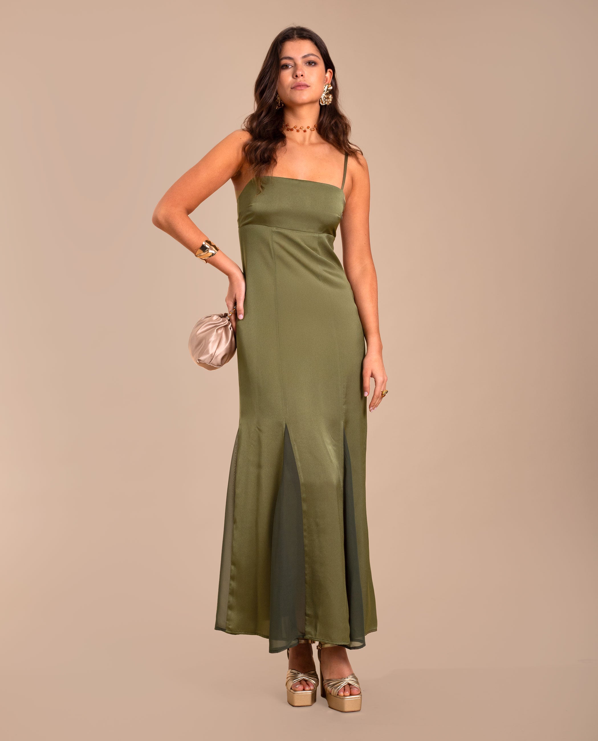 The-Are - Vestido midi de corte imperio con tirantes.