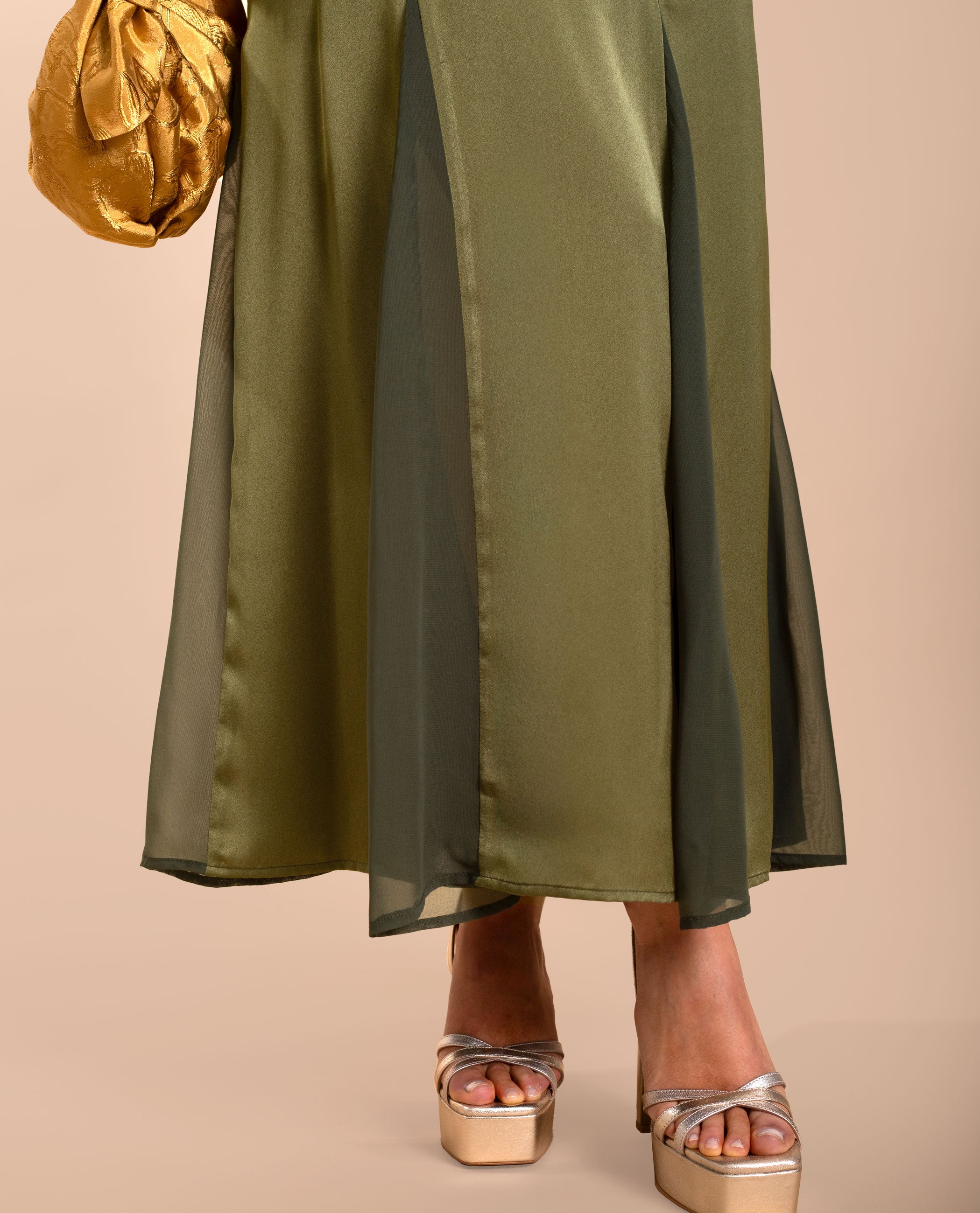 Vestido midi de corte imperio con tirantes - The-Are - Verde Oliva Verde Oliva-5