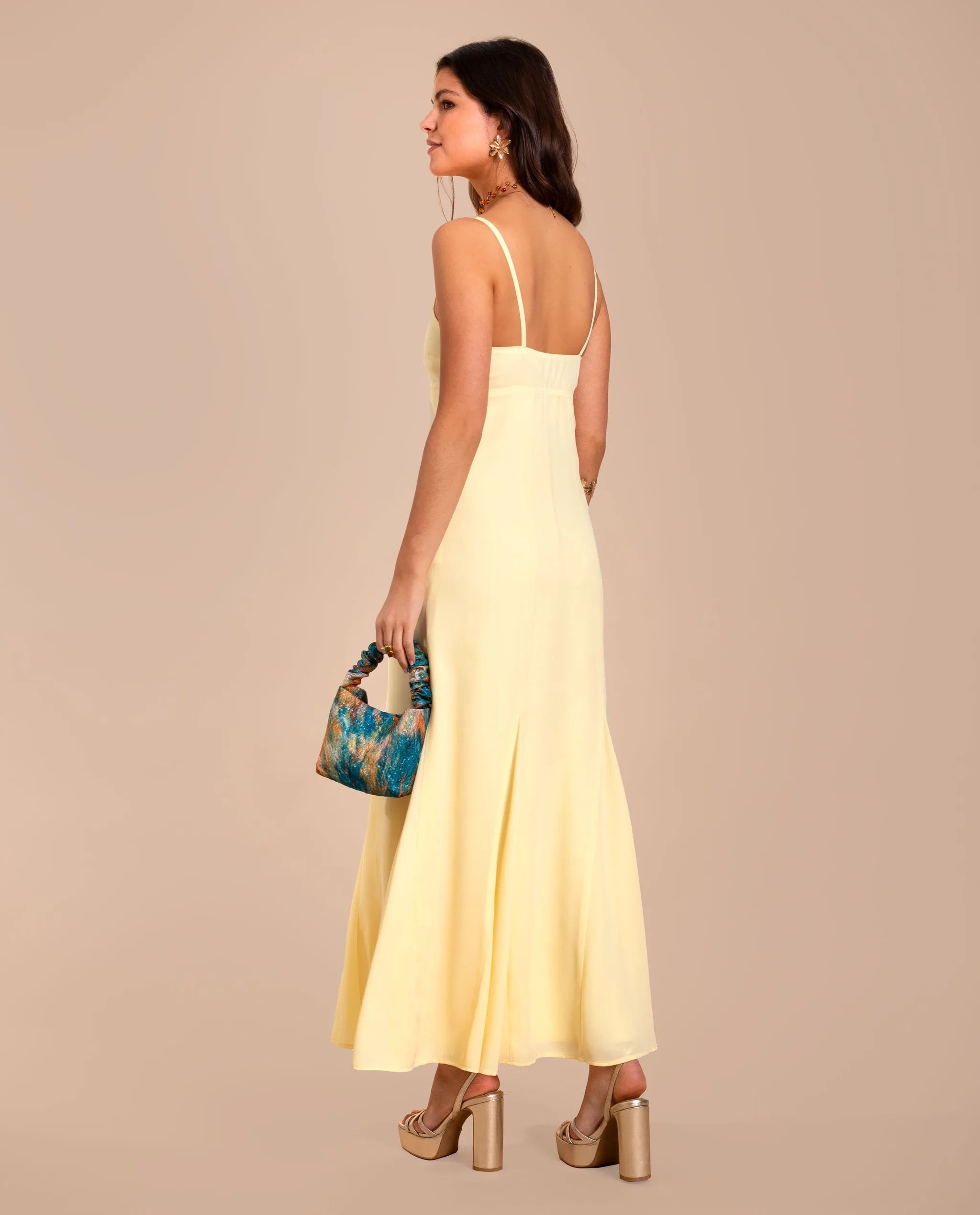Vestido midi de corte imperio con tirantes - Amarillo Amarillo-4