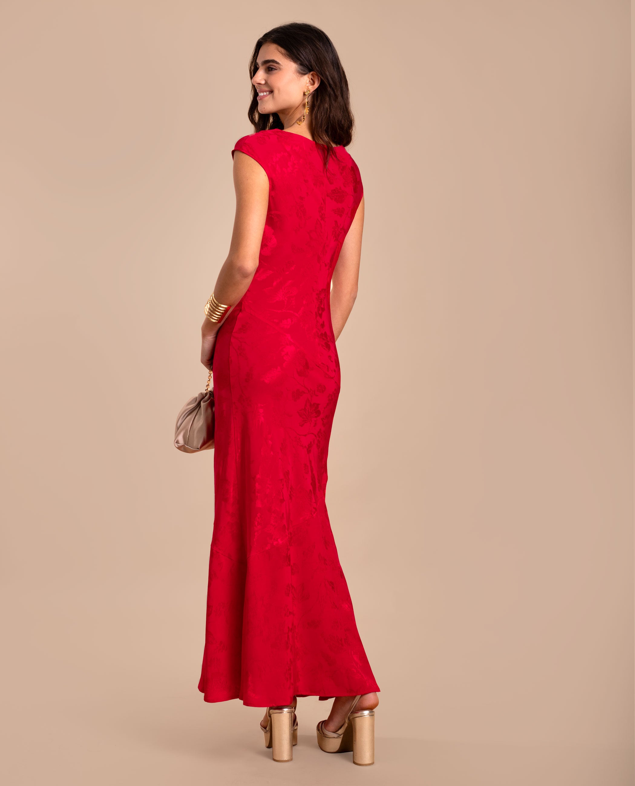 Vestido midi jacquard sin mangas - The-Are - Rojo Rojo-4