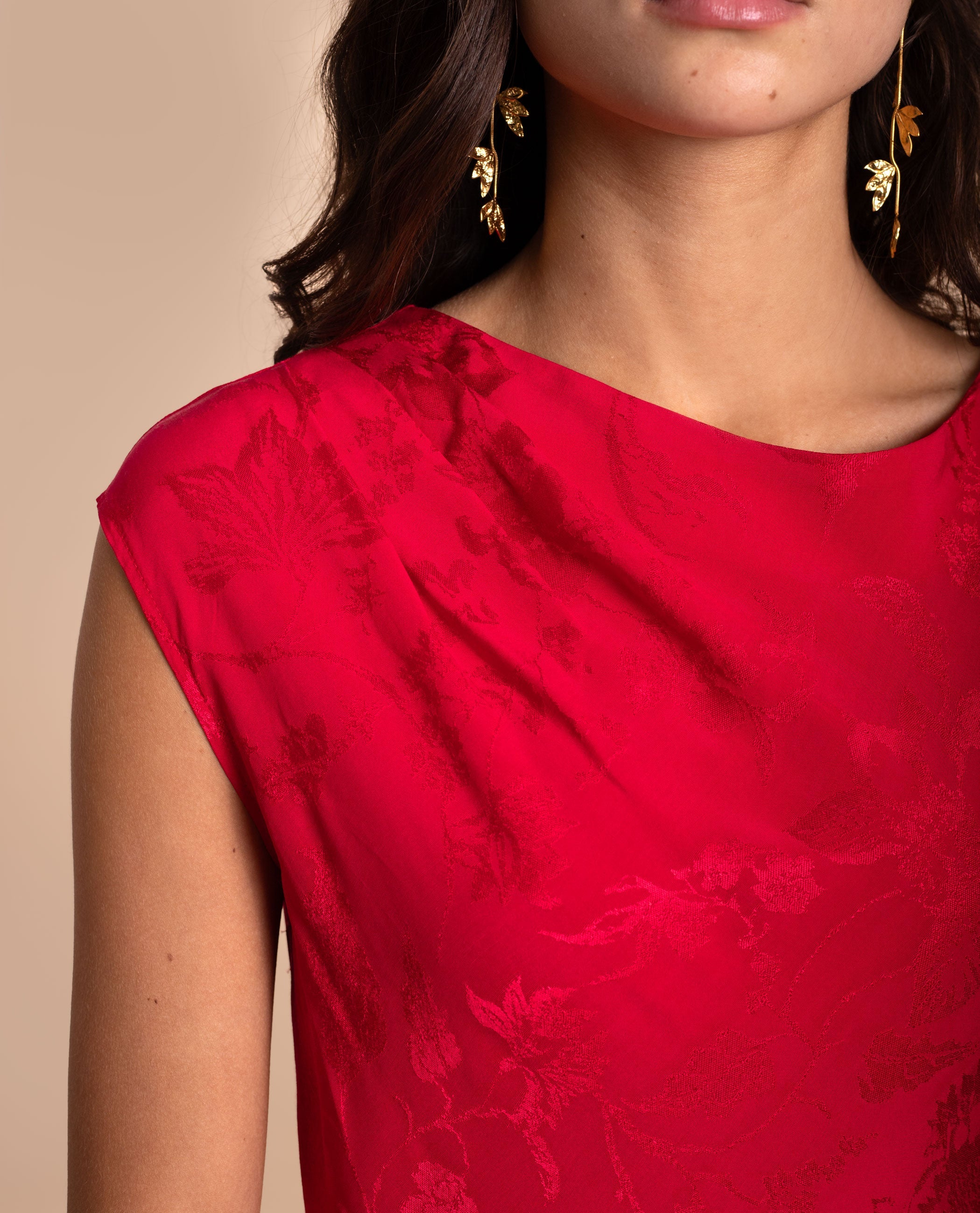 Vestido midi jacquard sin mangas - The-Are - Rojo Rojo-5