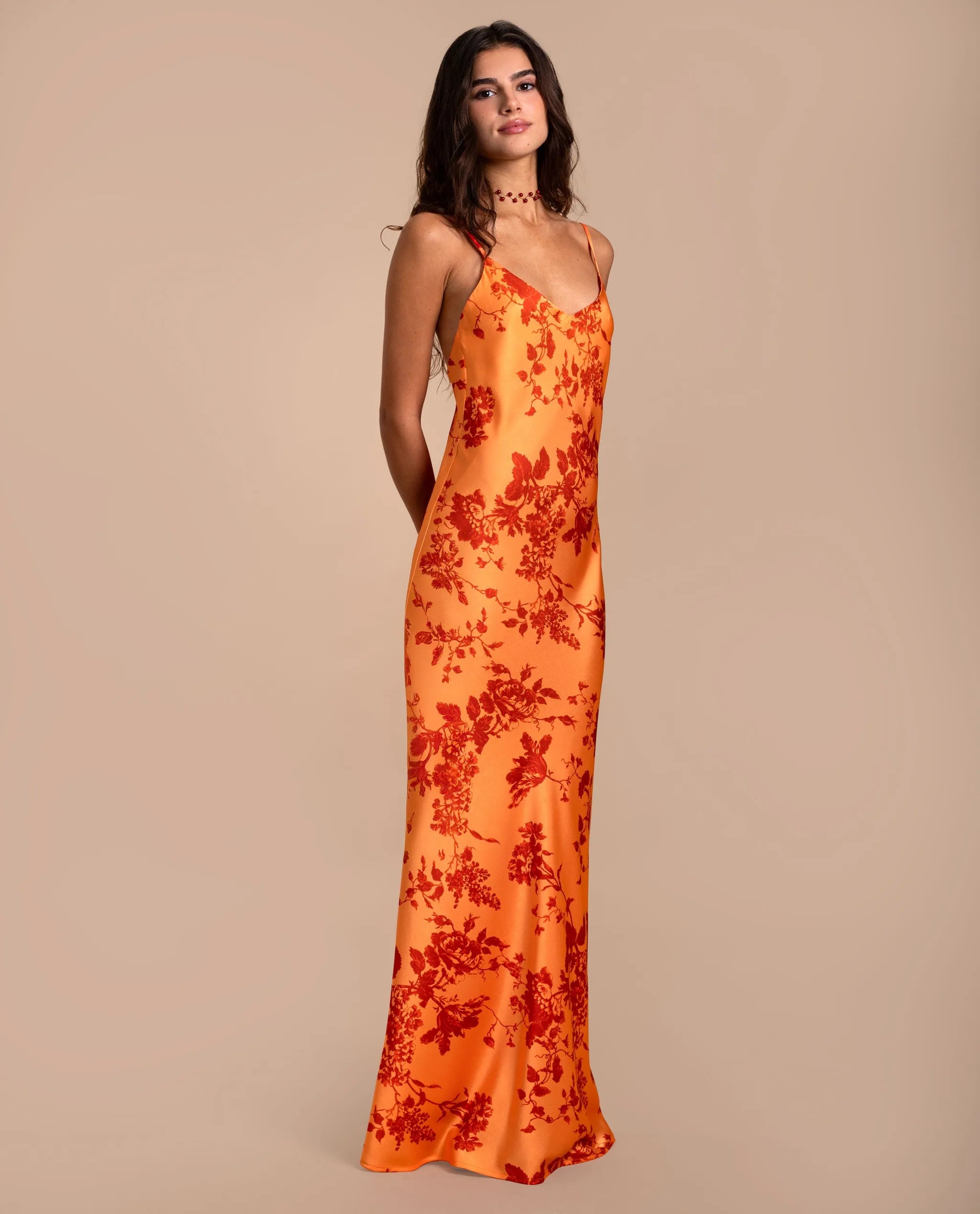 Vestido largo lencero con tirantes - The-Are - Naranja Naranja-1