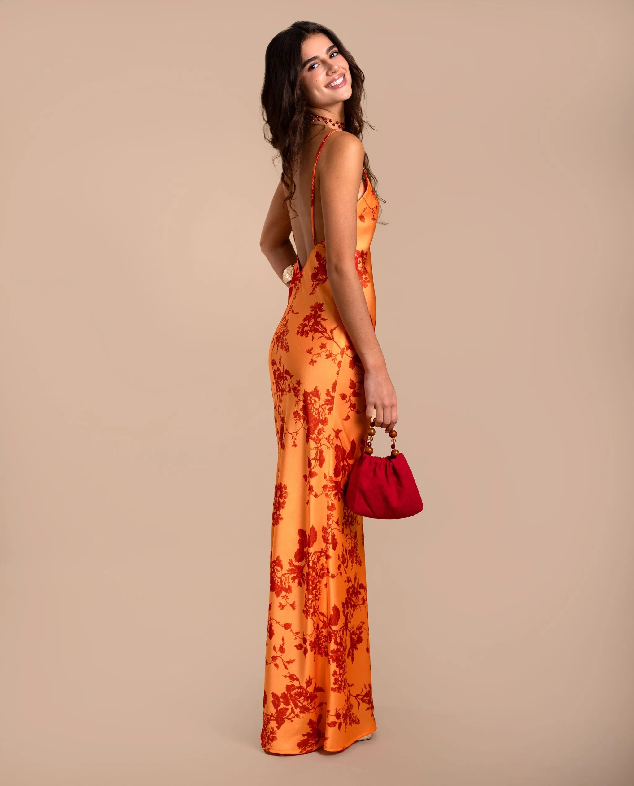 Vestido largo lencero con tirantes - The-Are - Naranja Naranja-3