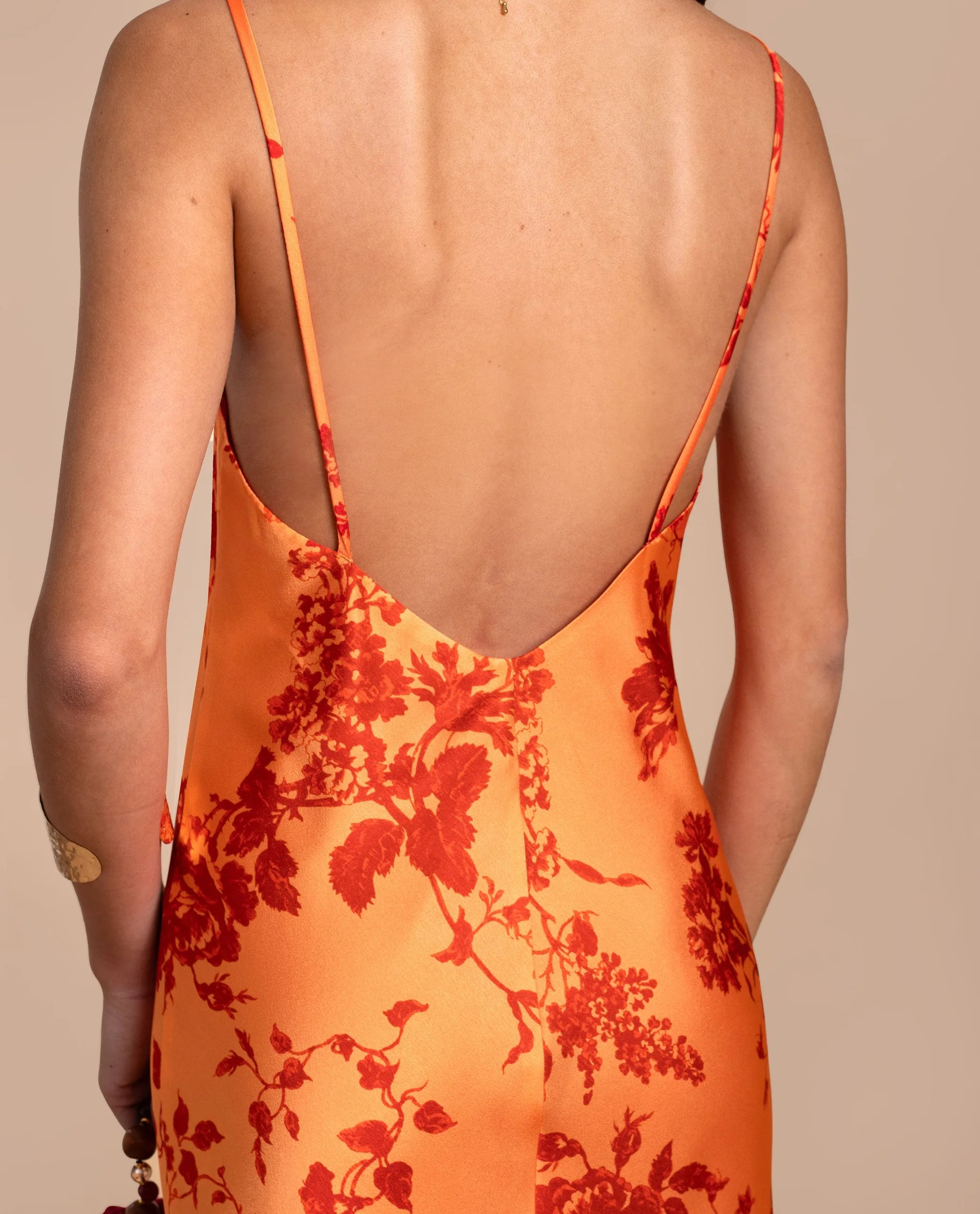 Vestido largo lencero con tirantes - The-Are - Naranja Naranja-4
