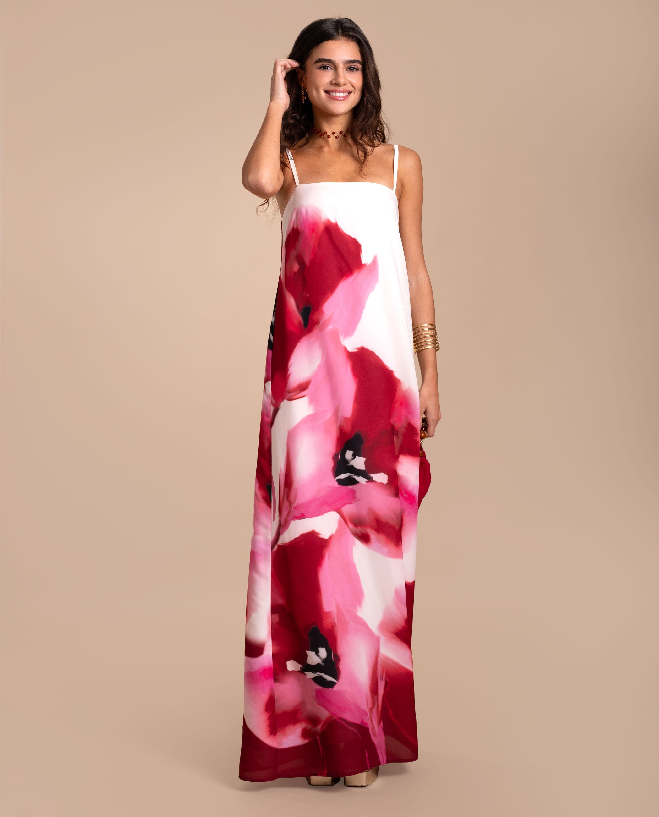 The-Are - Vestido largo evasé estampado floral de tirantes.