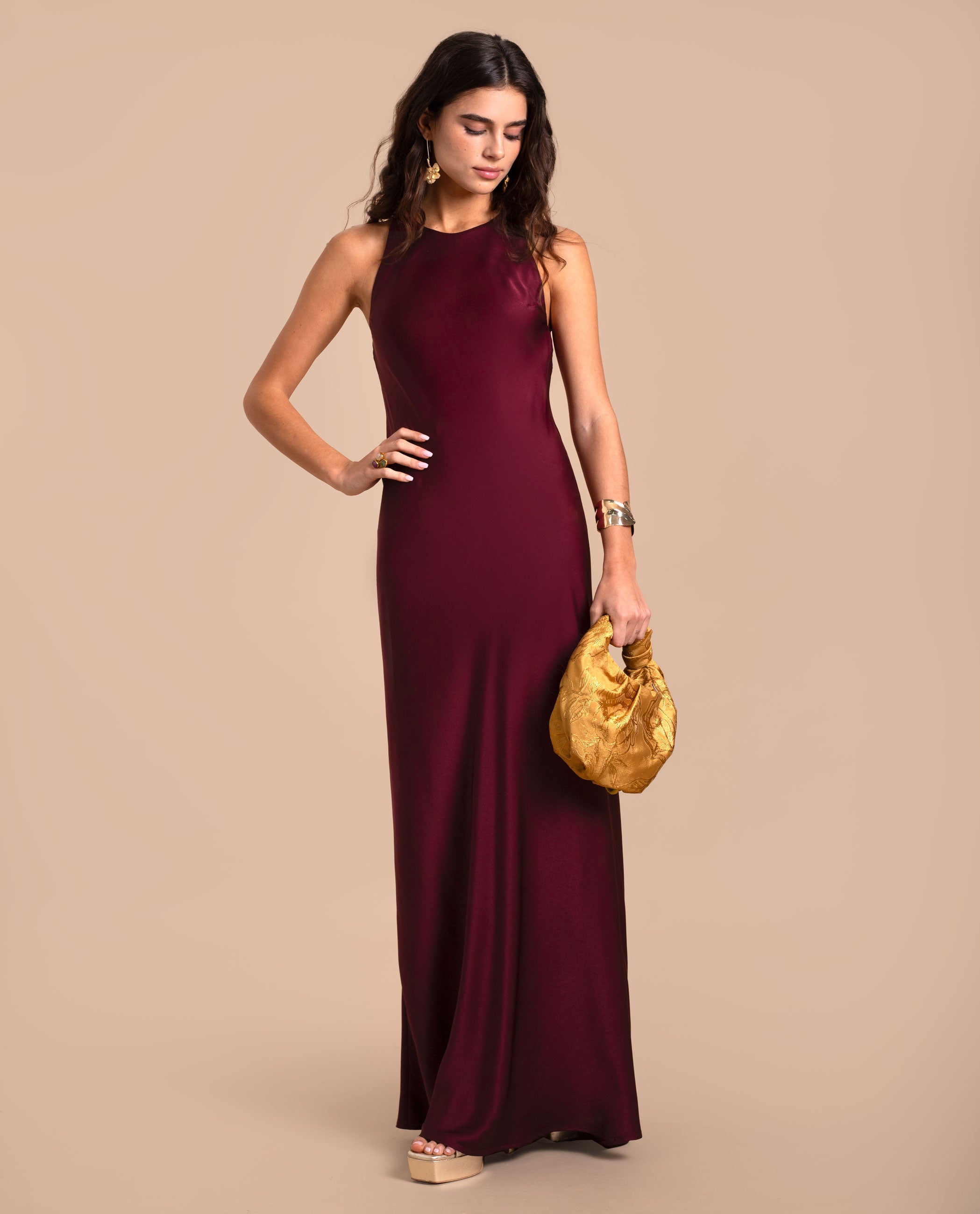Vestido largo espalda descubierta de mujer - The-Are - Burdeos Burdeos-1