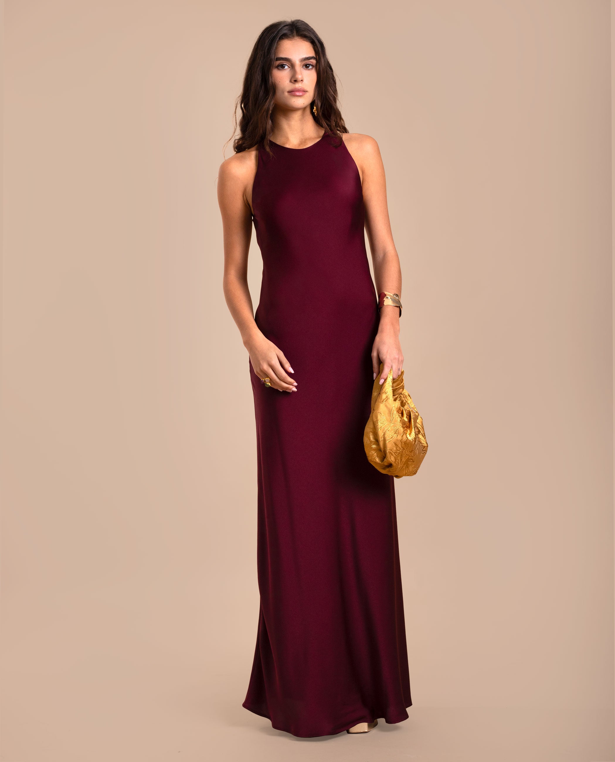 Vestido largo espalda descubierta de mujer - The-Are - Burdeos Burdeos-2