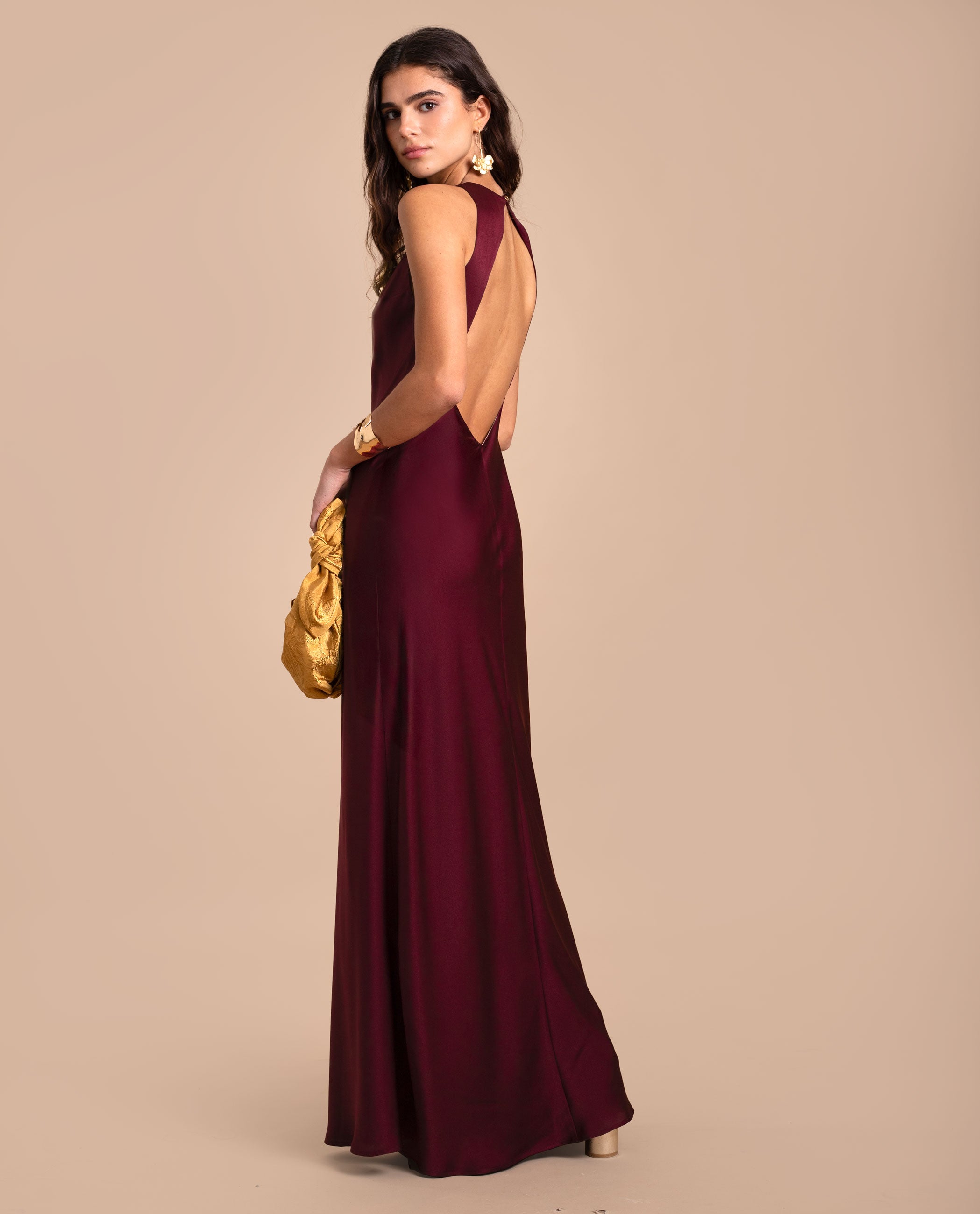 Vestido largo espalda descubierta de mujer - The-Are - Burdeos Burdeos-3