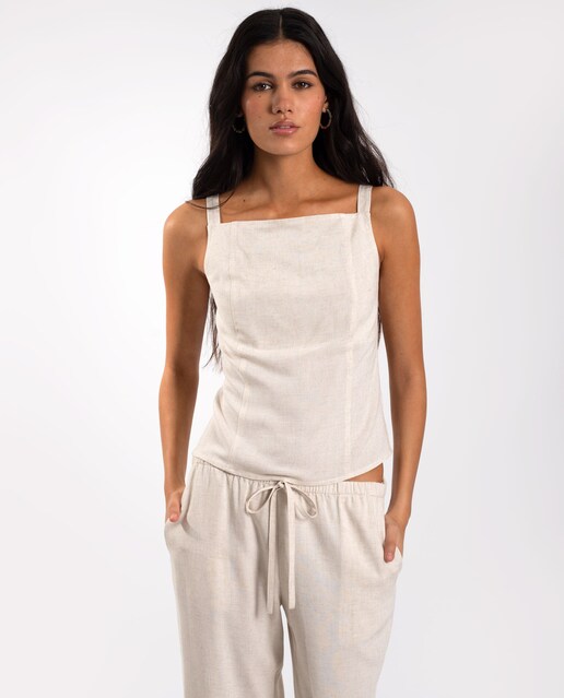 Imagen 0 de Blusa de mujer de lino con lazos en la espalda
