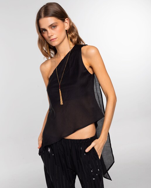 Imagen 0 de Top de mujer asimétrico con pañuelo en el escote