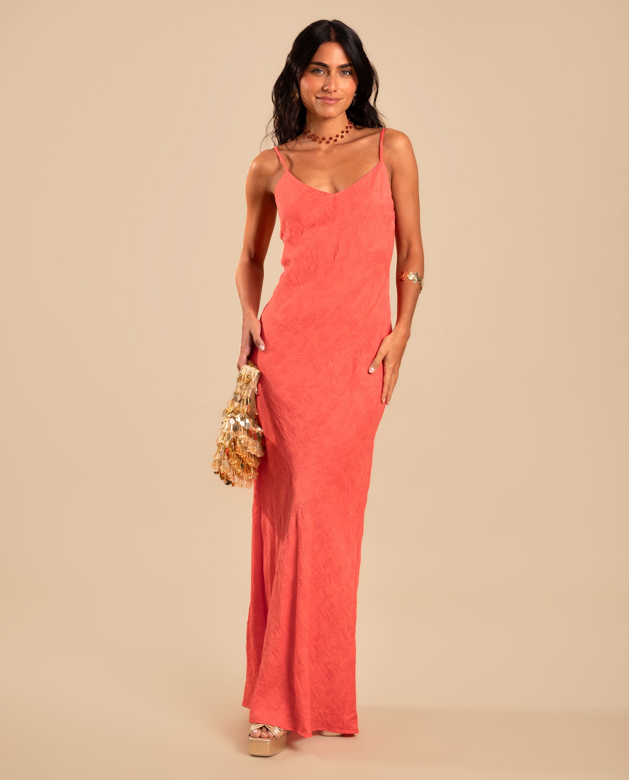 Vestido largo de tirantes y espalda abierta - The-Are - Naranja fuerte Naranja fuerte-1