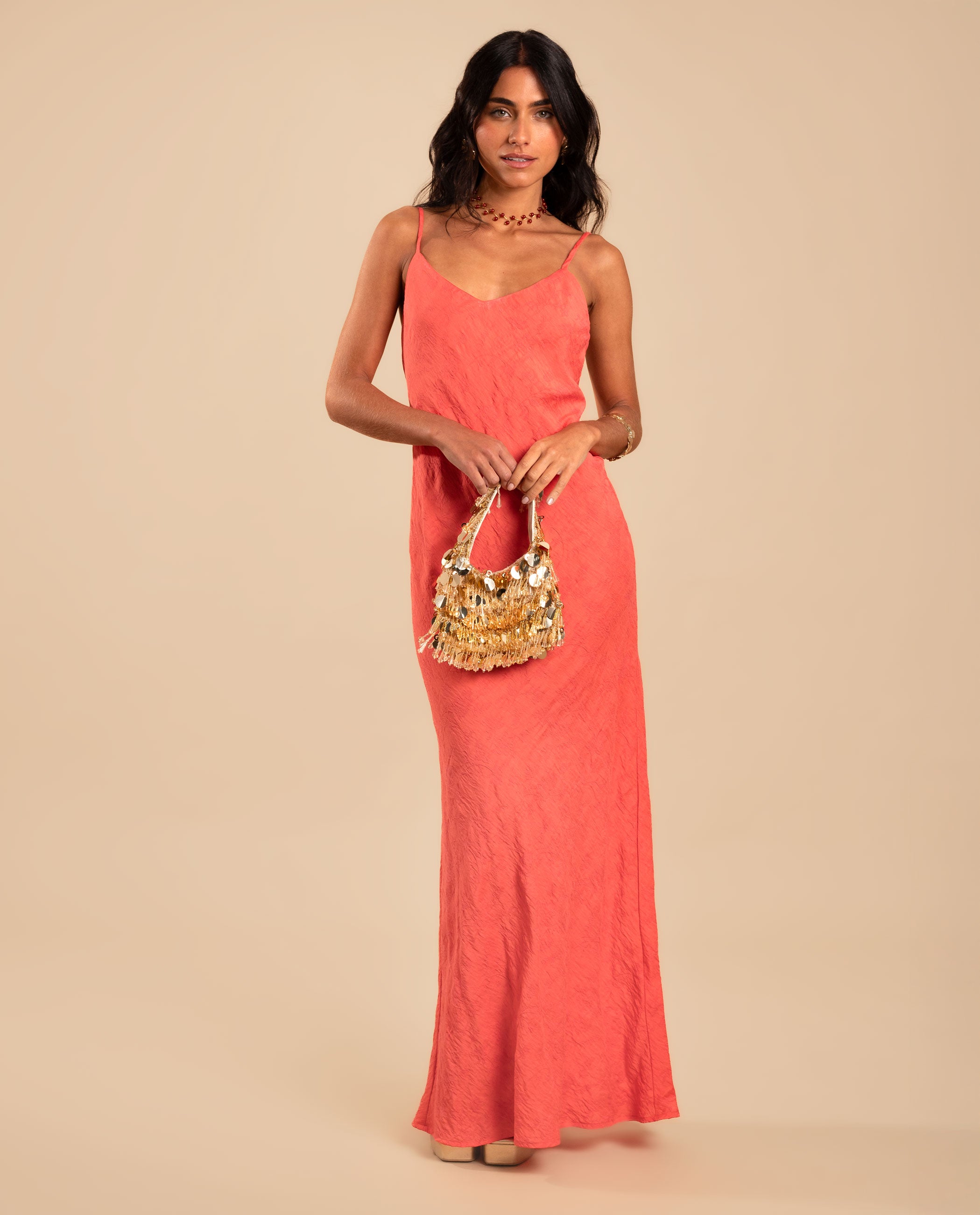 Vestido largo de tirantes y espalda abierta - The-Are - Naranja fuerte Naranja fuerte-2