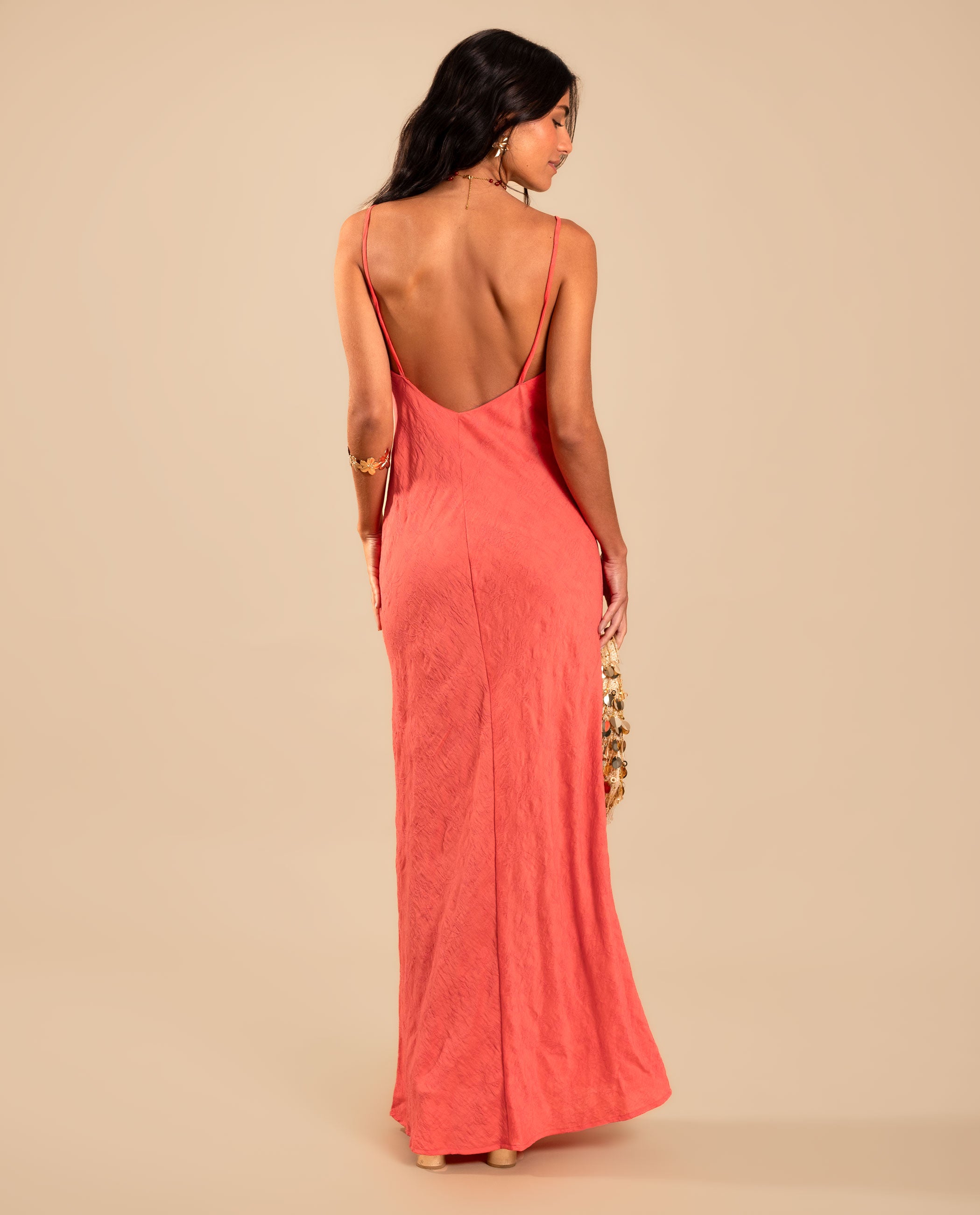Vestido largo de tirantes y espalda abierta - The-Are - Naranja fuerte Naranja fuerte-3