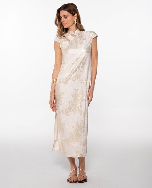 Imagen 0 de Vestido largo con escote de alamares