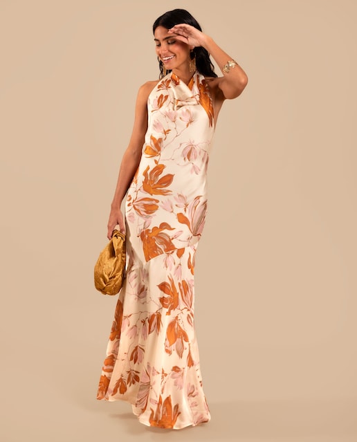 Imagen 0 de Vestido Largo Floral con Escote Halter Drapeado