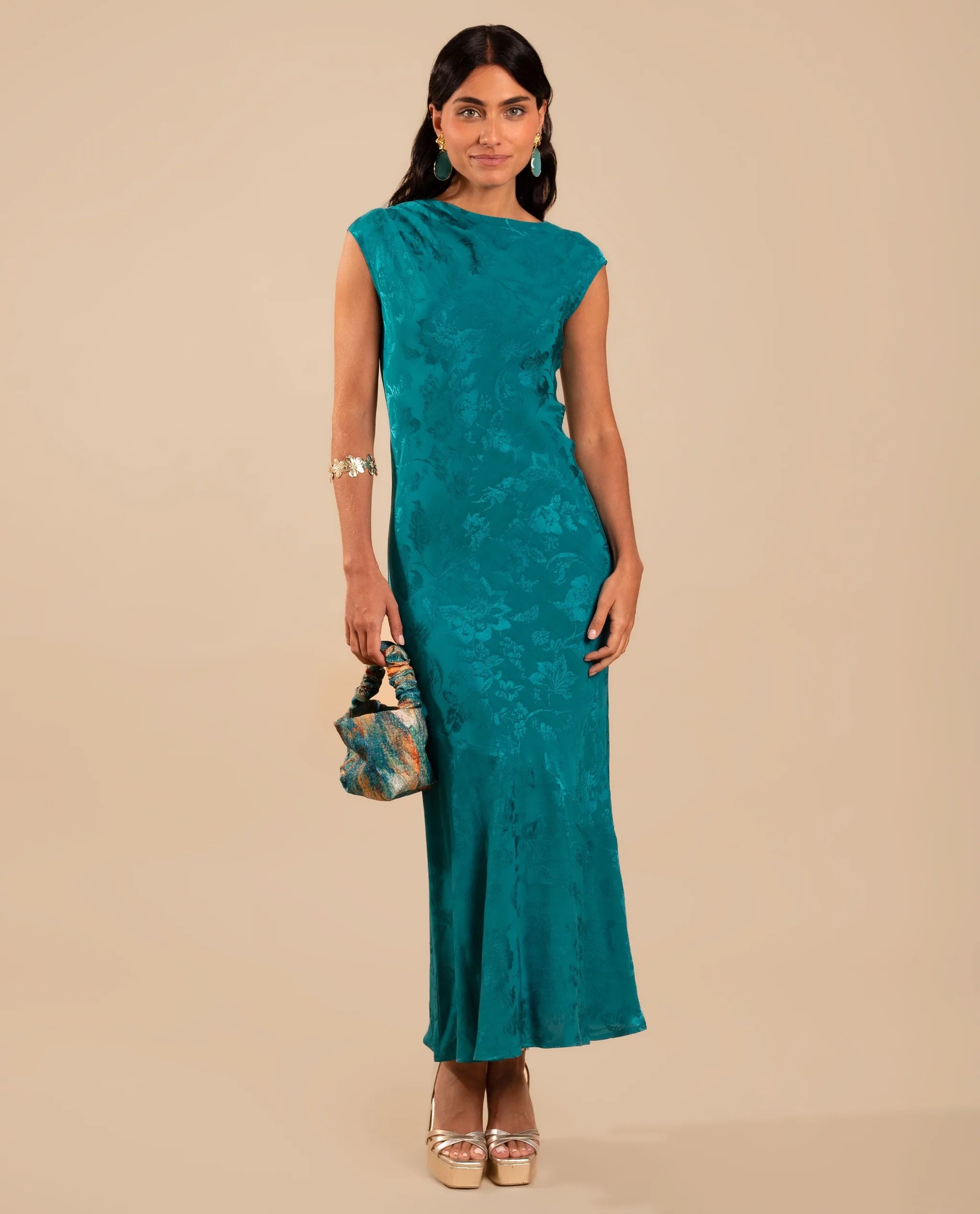 Vestido midi jacquard sin mangas - The-Are - Verde Verde-1