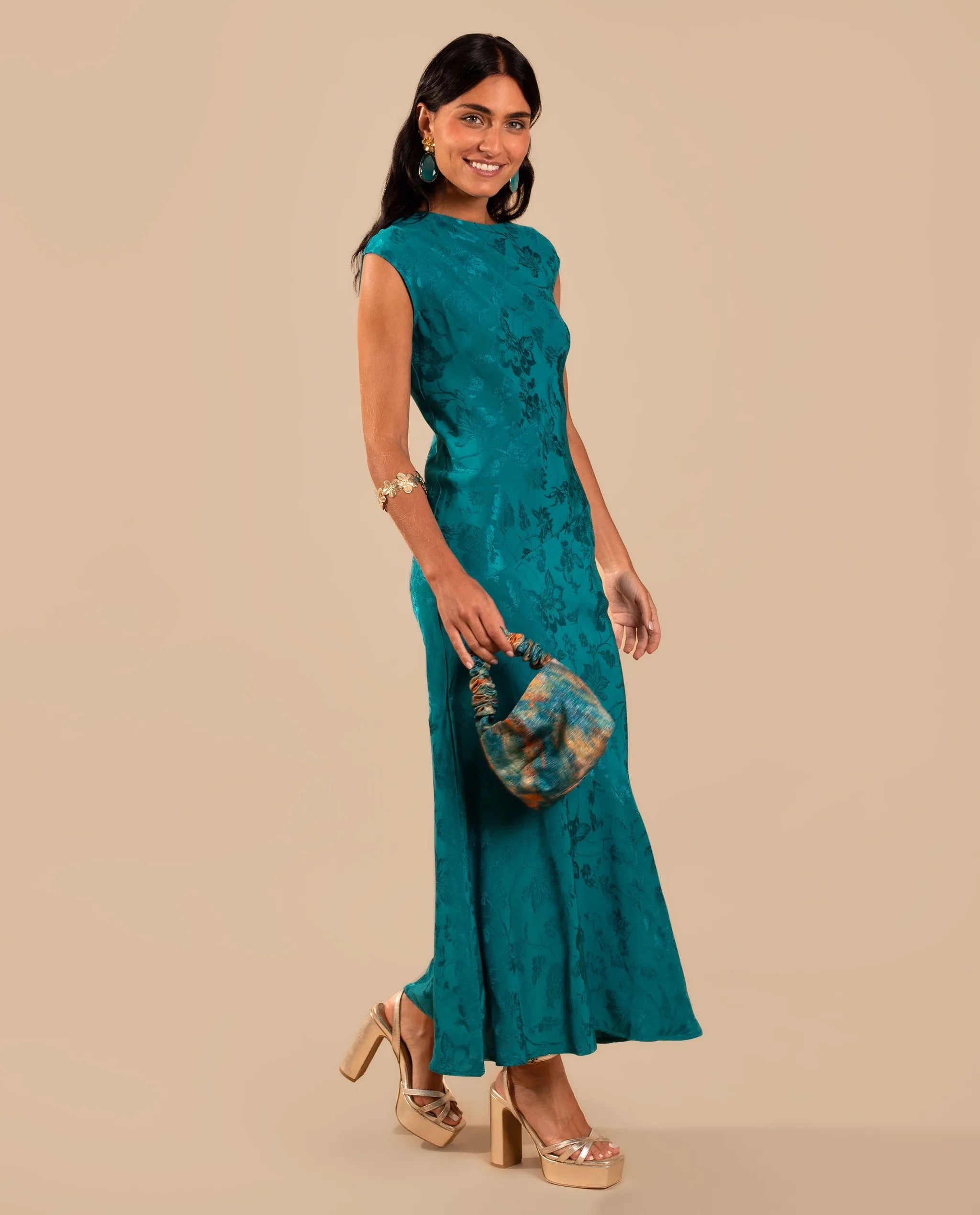 Vestido midi jacquard sin mangas - The-Are - Verde Verde-2