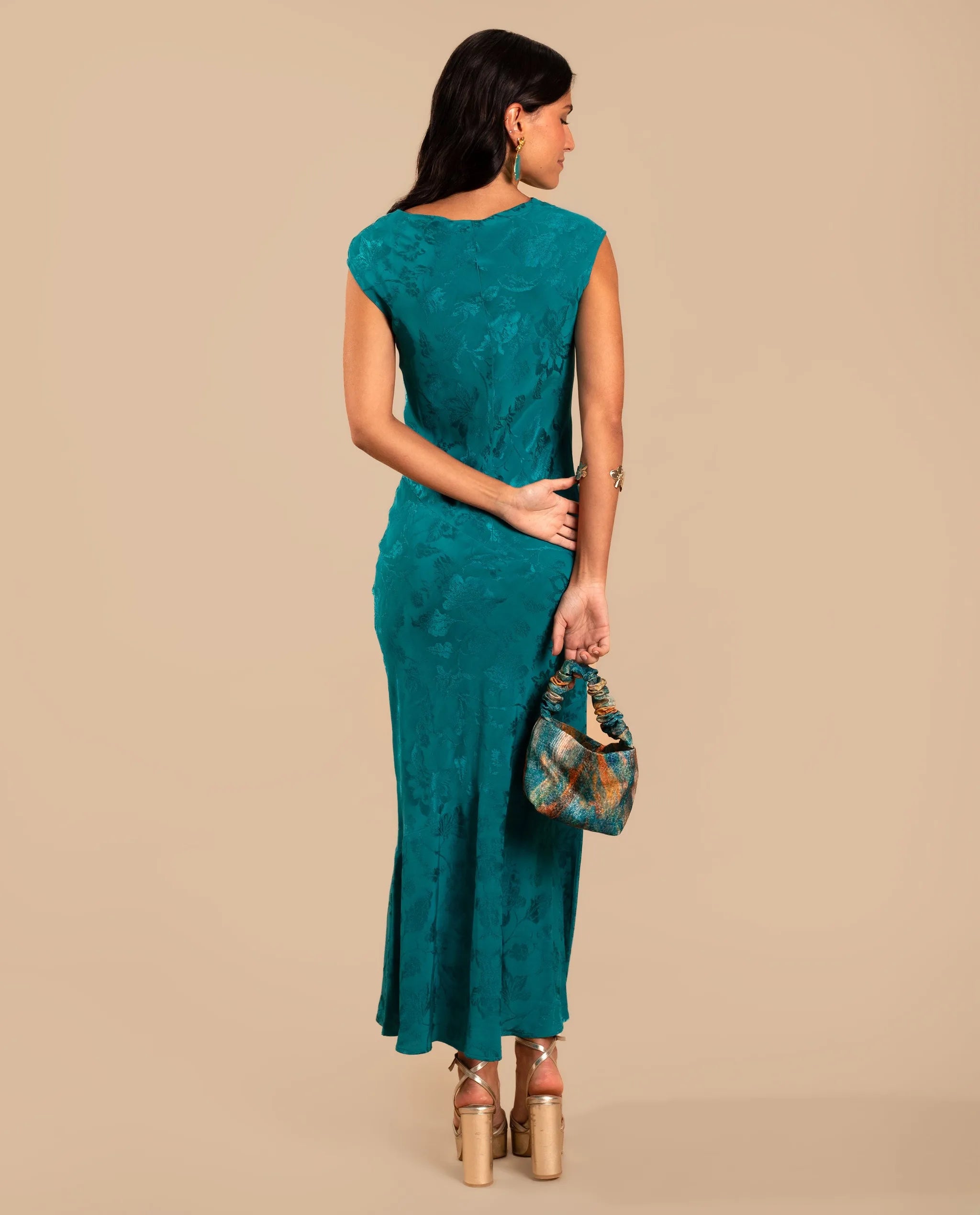 Vestido midi jacquard sin mangas - The-Are - Verde Verde-3