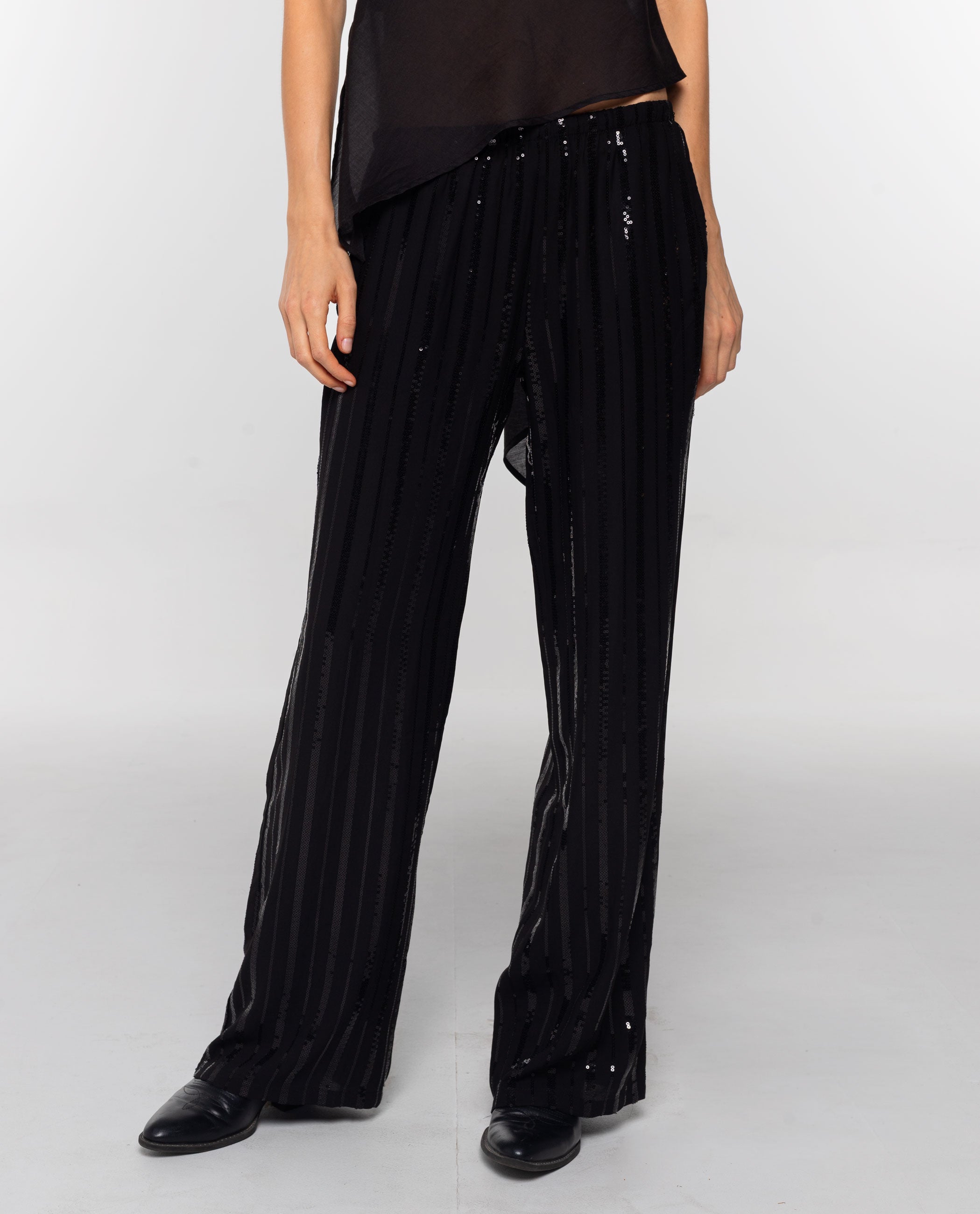 Pantalón fluido de mujer con lentejuelas - The-Are - Negro Negro-2