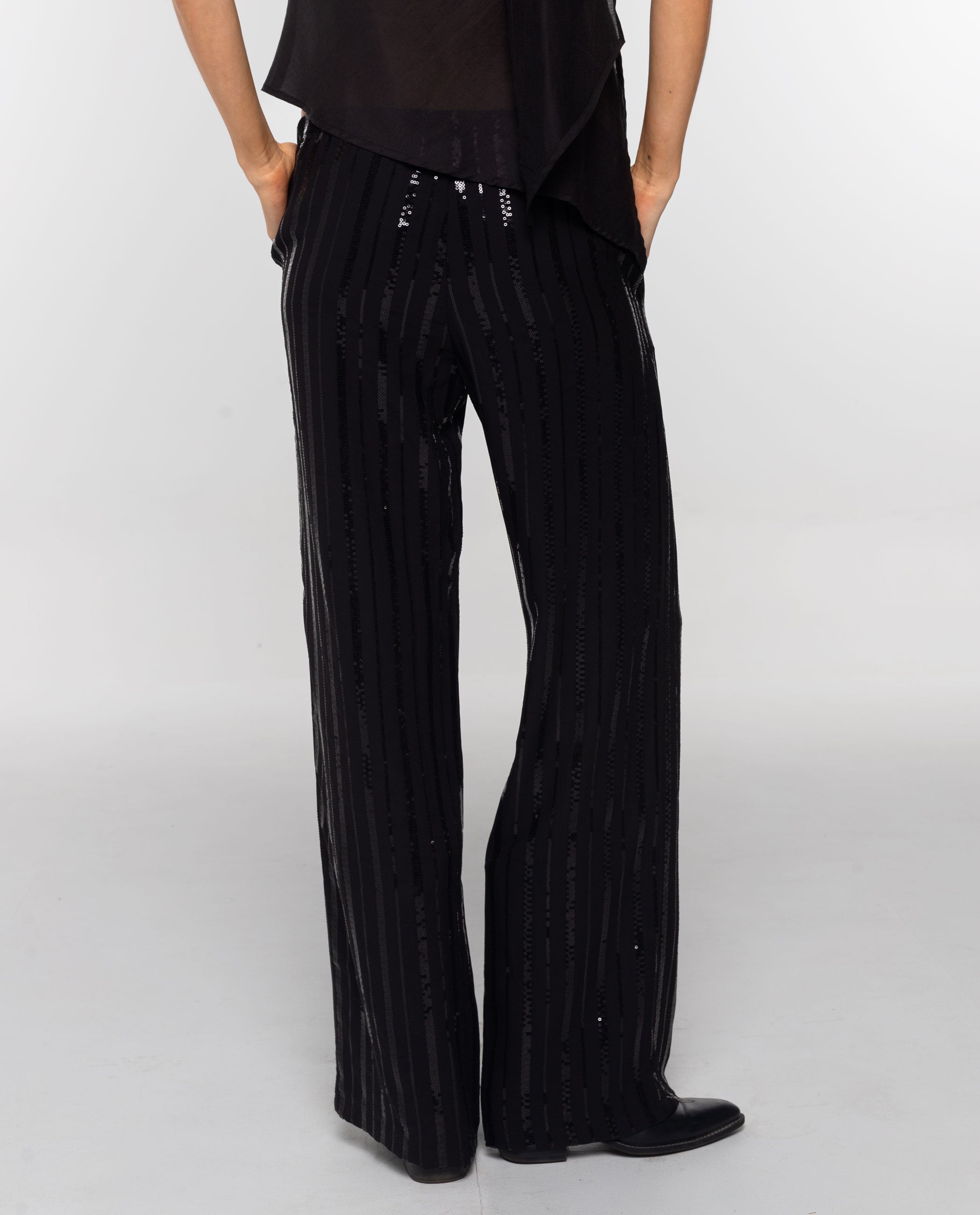 Pantalón fluido de mujer con lentejuelas - The-Are - Negro Negro-3