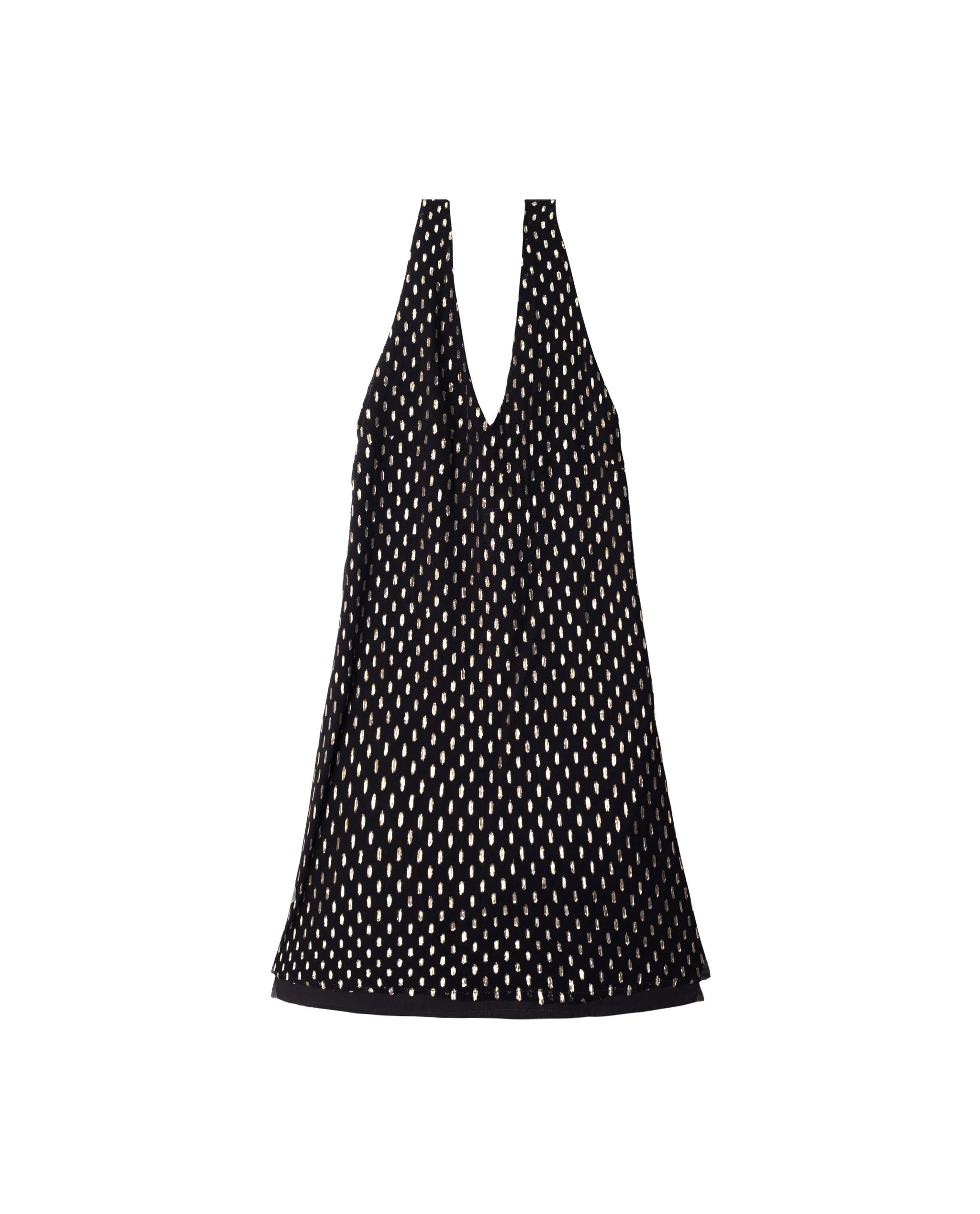 Vestido corto con lazada al cuello y escote pico - The-Are - Negro Negro-5