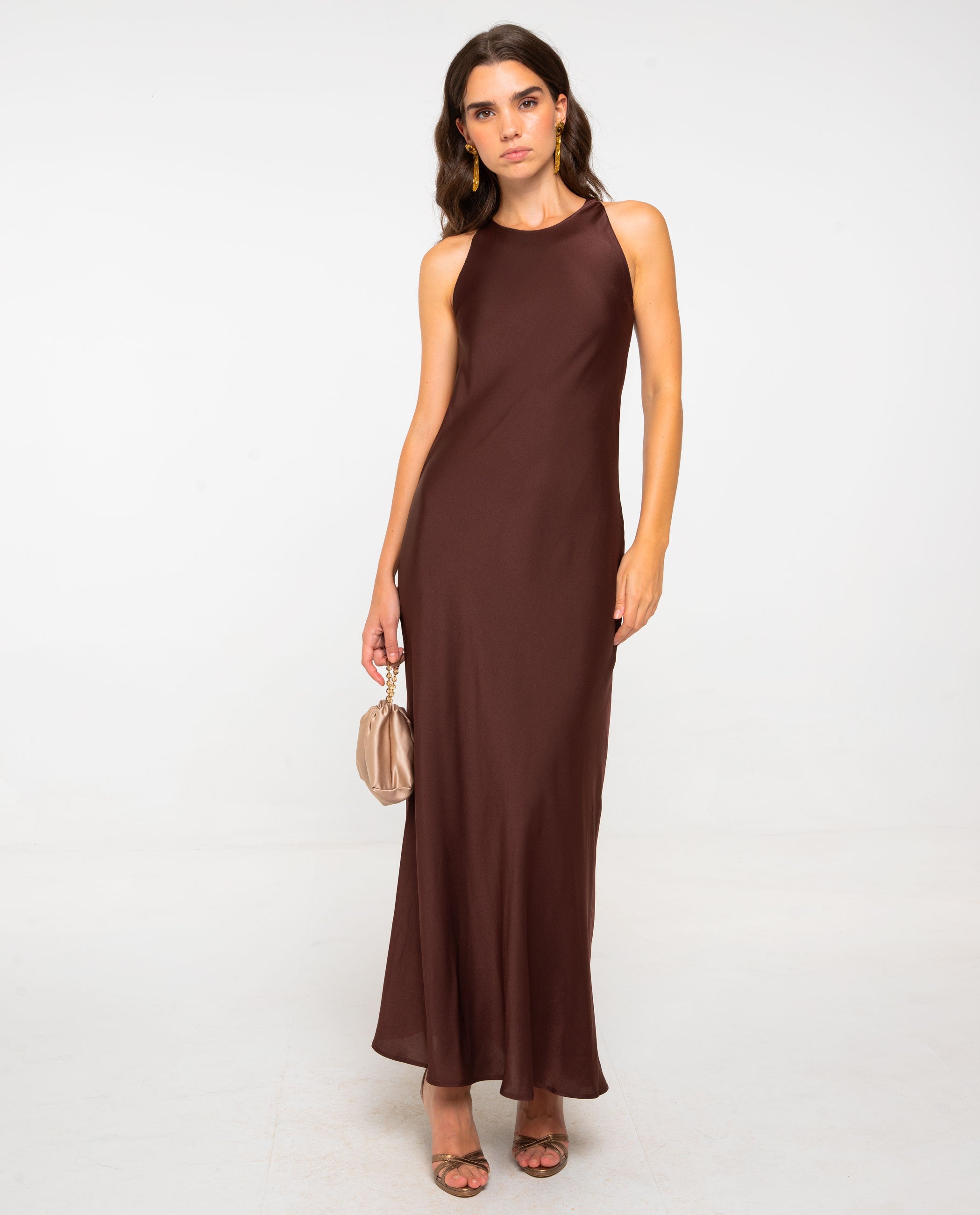 Vestido largo espalda descubierta de mujer - The-Are - Marrón Marrón-1