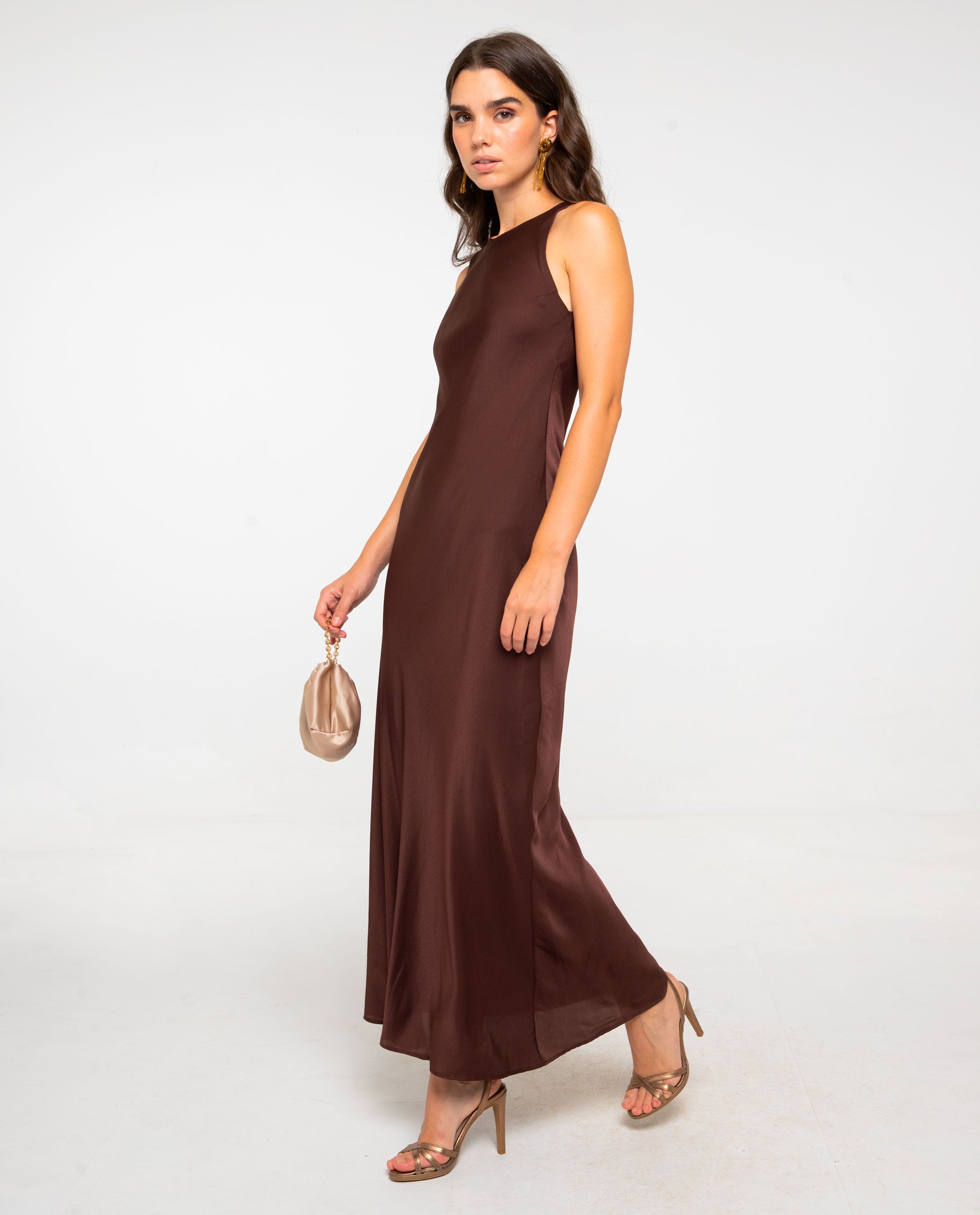Vestido largo espalda descubierta de mujer - The-Are - Marrón Marrón-2