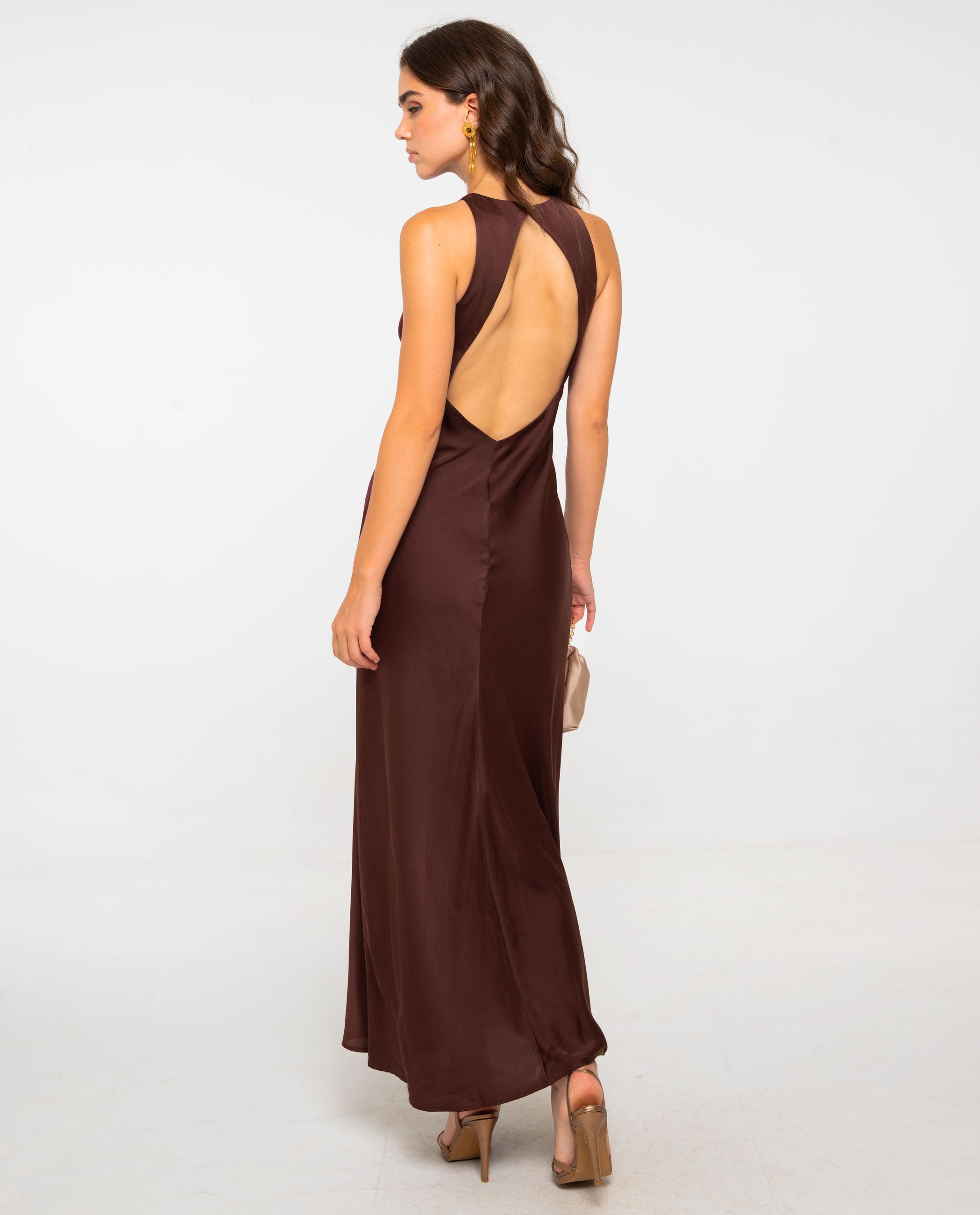 Vestido largo espalda descubierta de mujer - The-Are - Marrón Marrón-3
