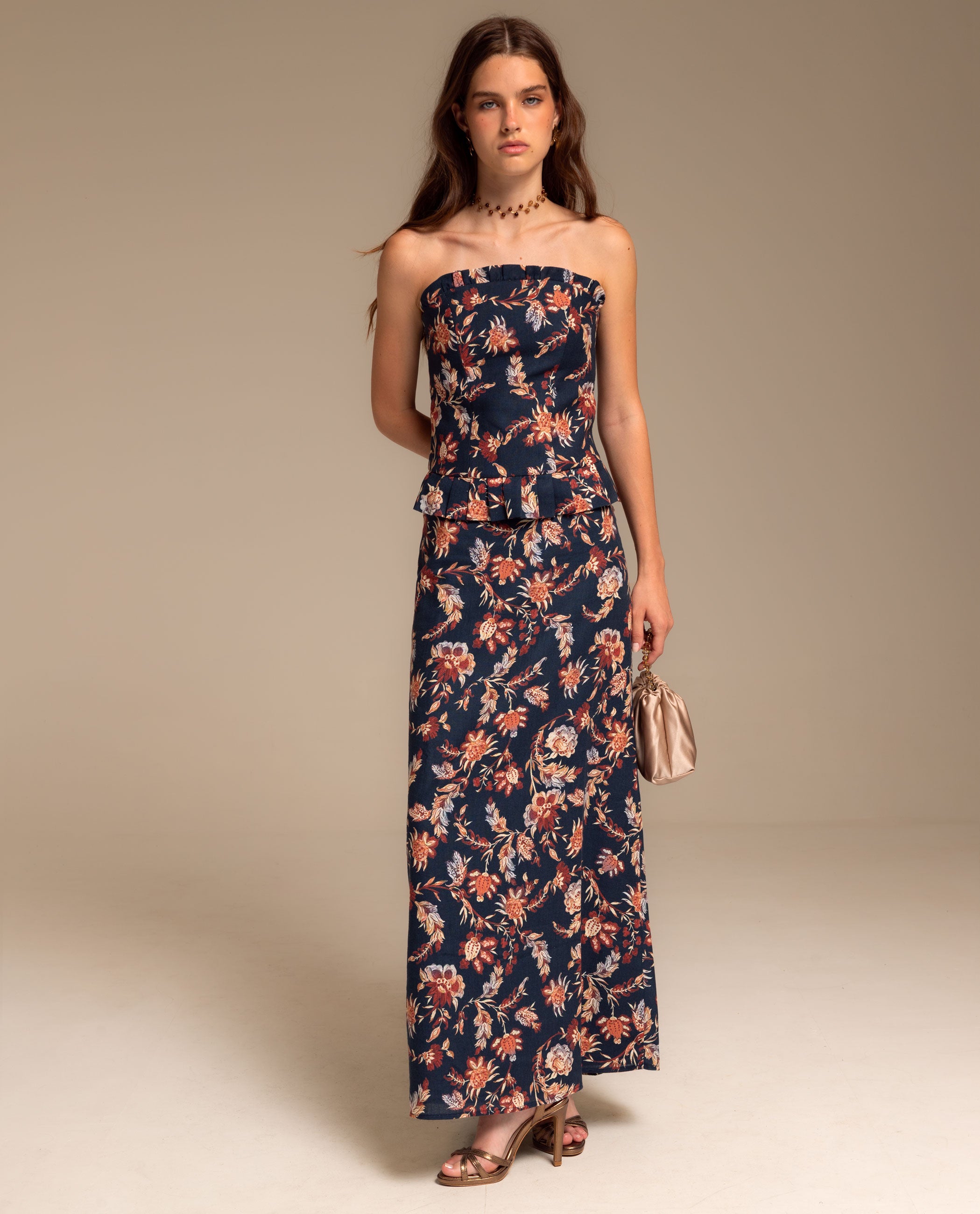 Imagen 0 de Falda midi de corte evasé con estampado Azul marino