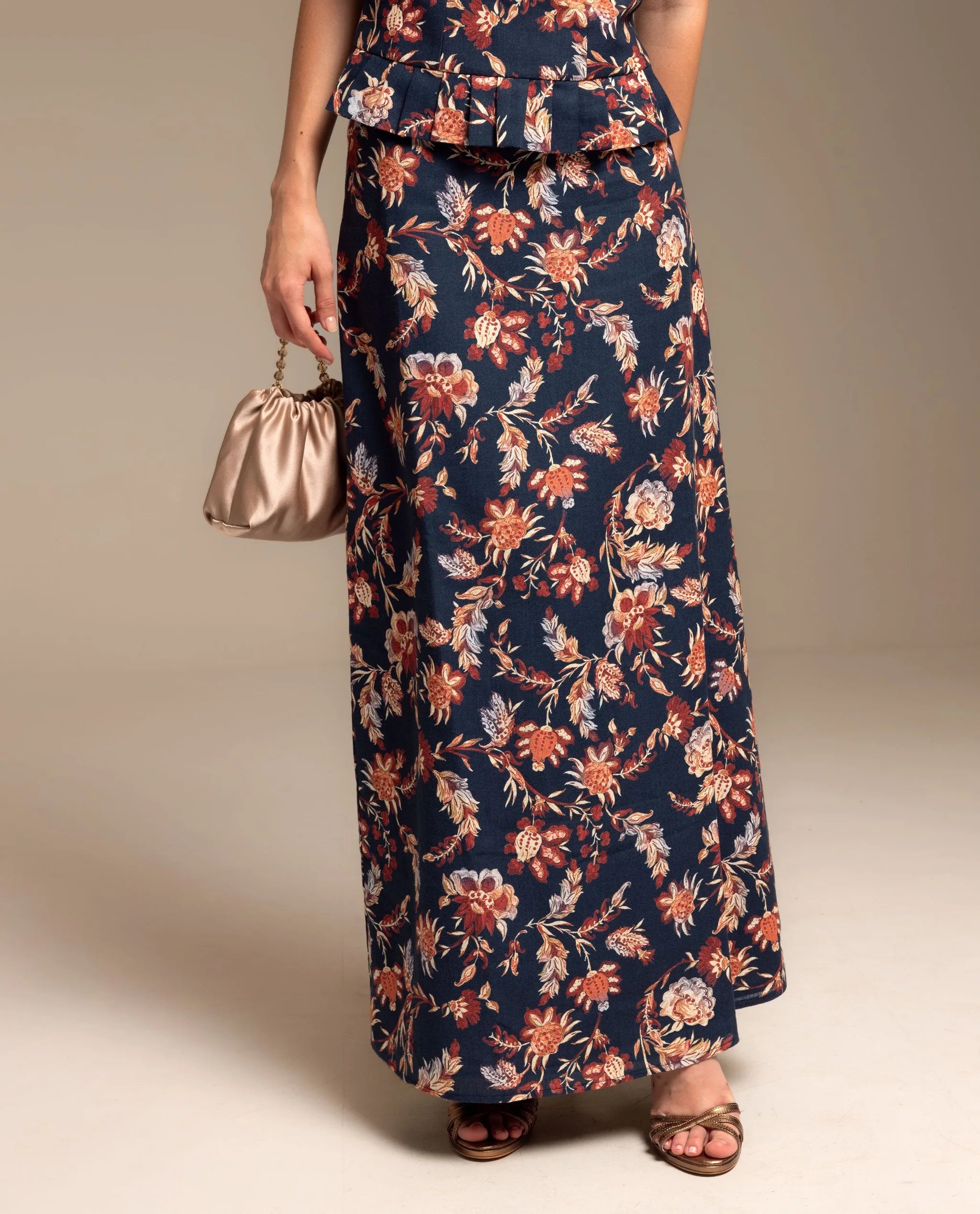 Falda midi de corte evasé con estampado - The-Are - Azul marino Azul marino-2