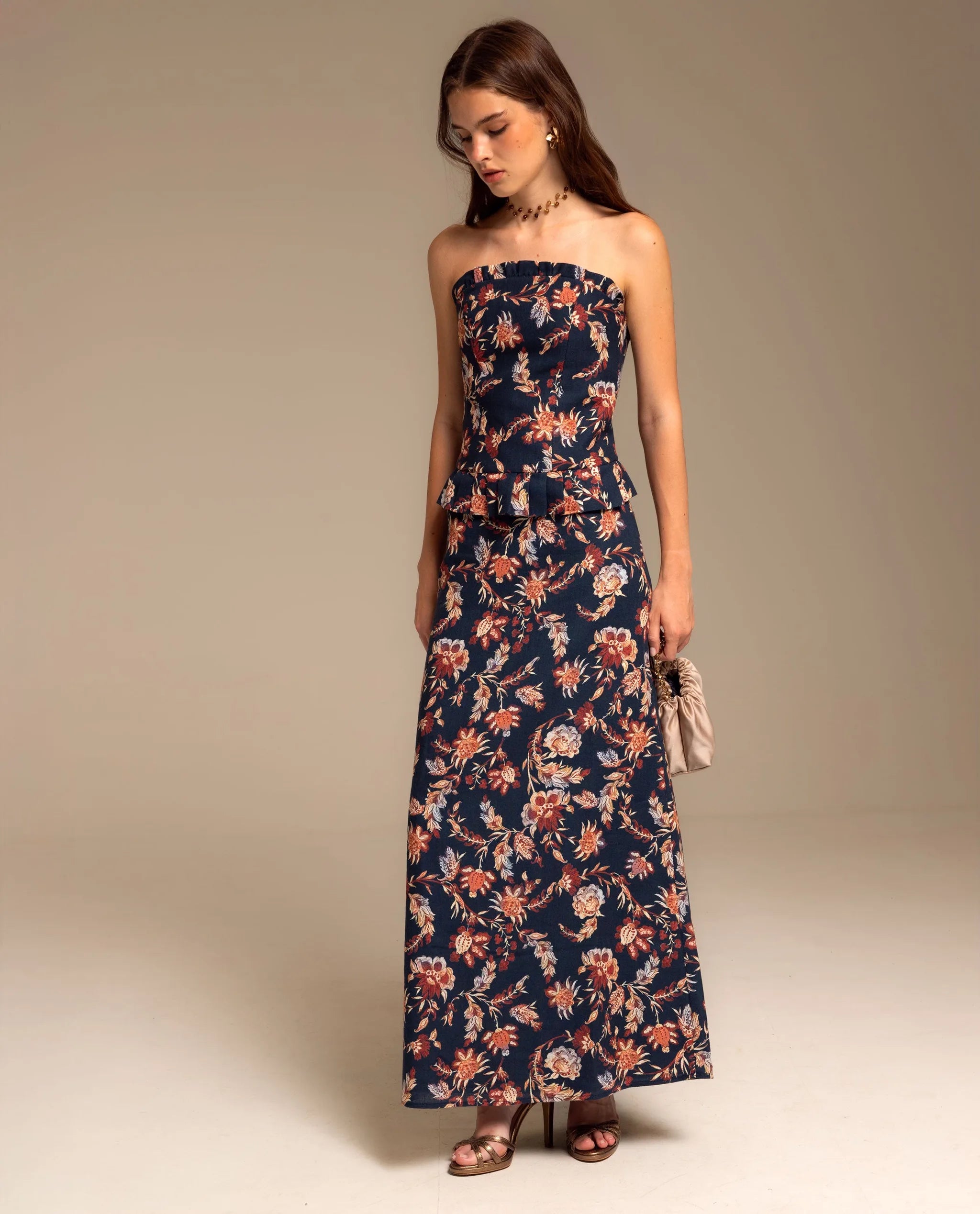 Falda midi de corte evasé con estampado - The-Are - Azul marino Azul marino-3