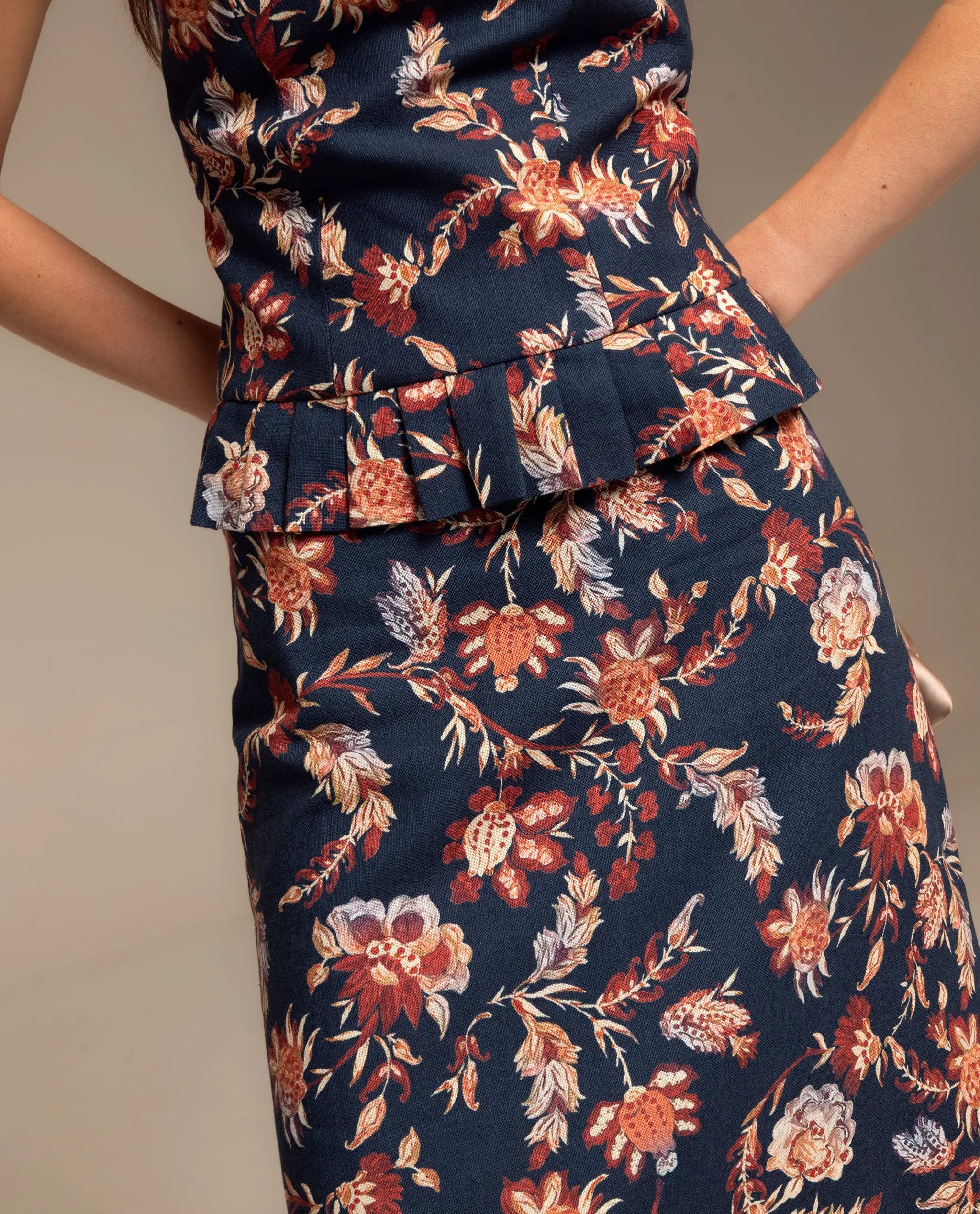 Falda midi de corte evasé con estampado - The-Are - Azul marino Azul marino-4