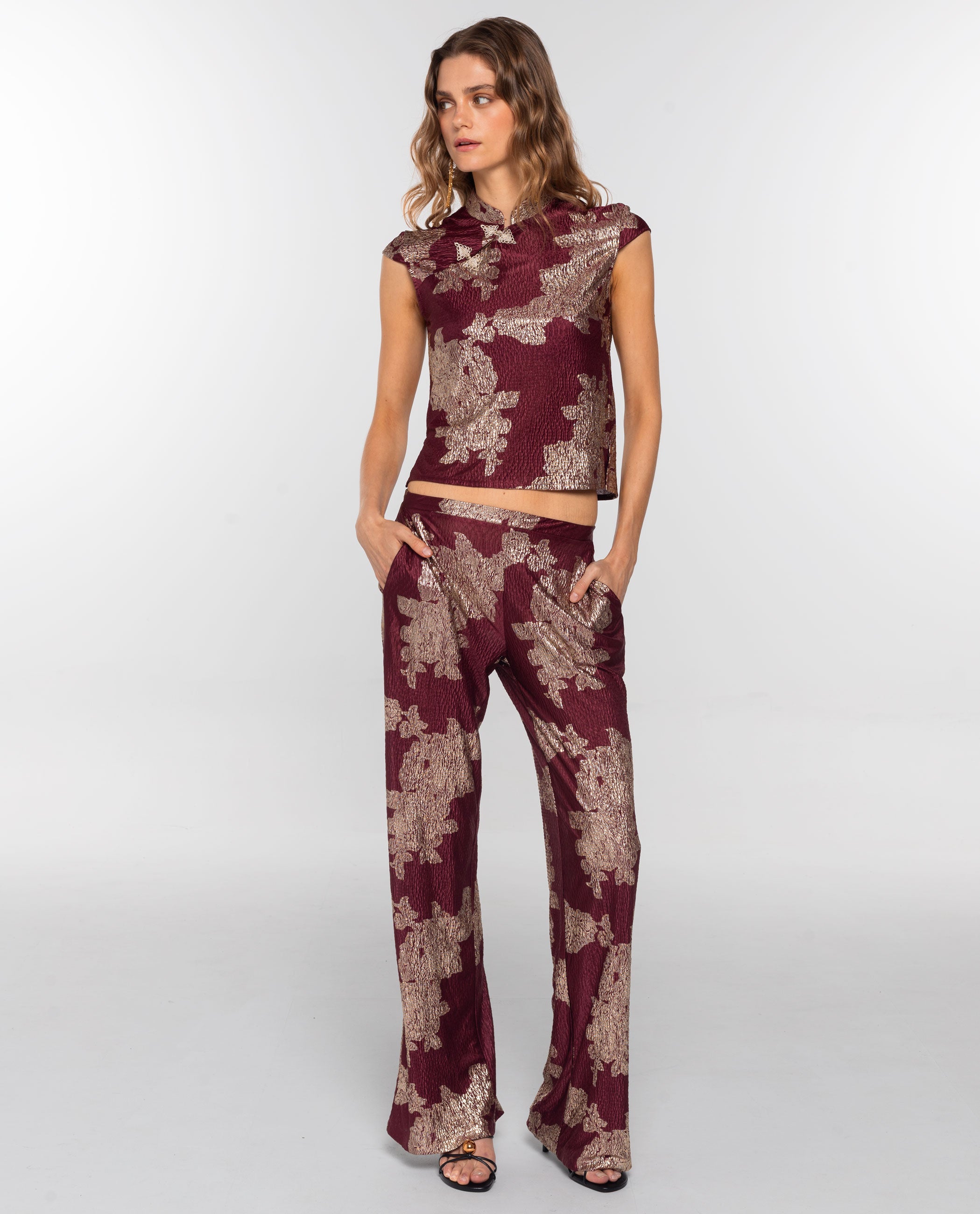 The-Are - Pantalón de mujer jacquard fluido.