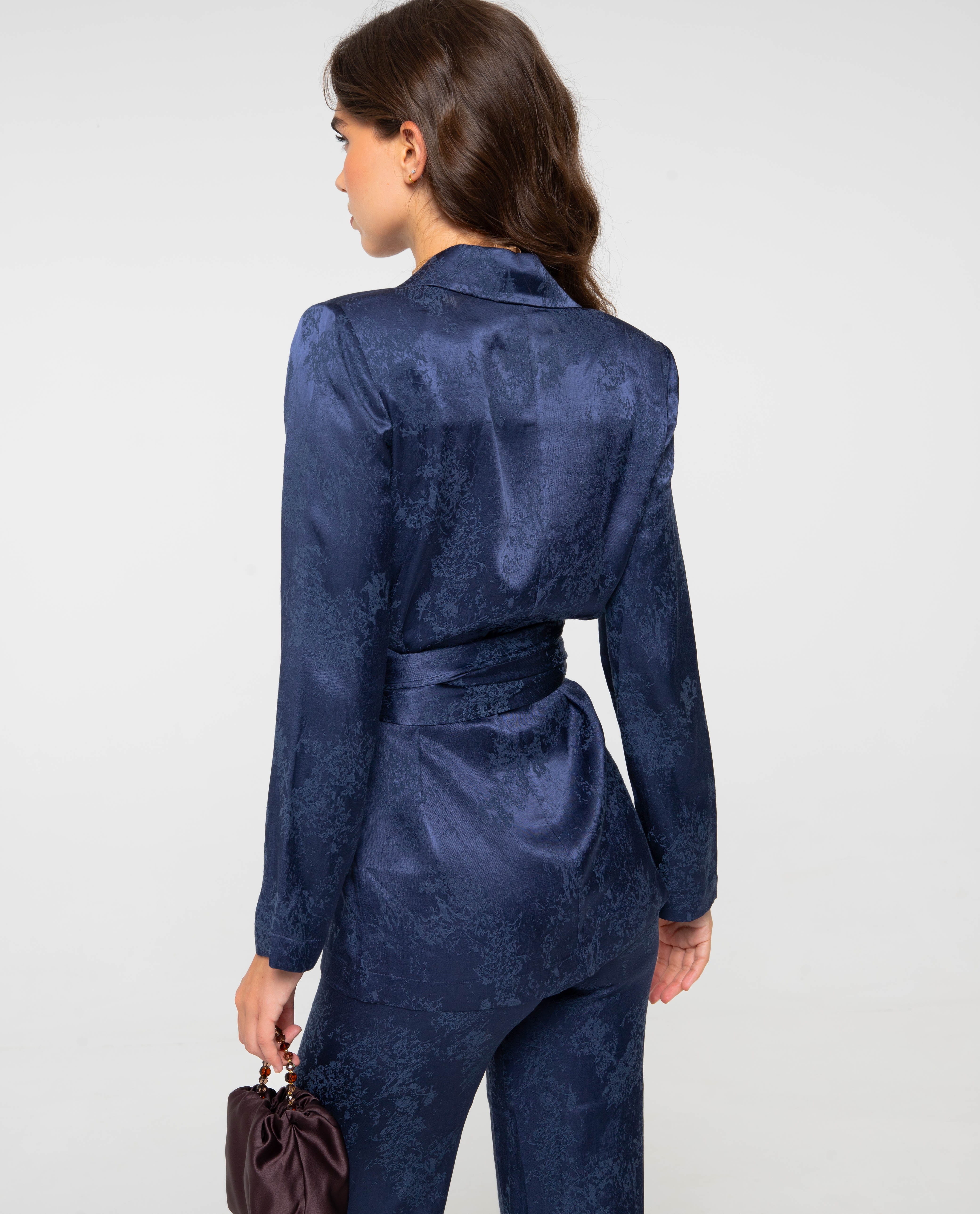 Blazer de traje de mujer con fajín - The-Are - Azul marino Azul marino-2