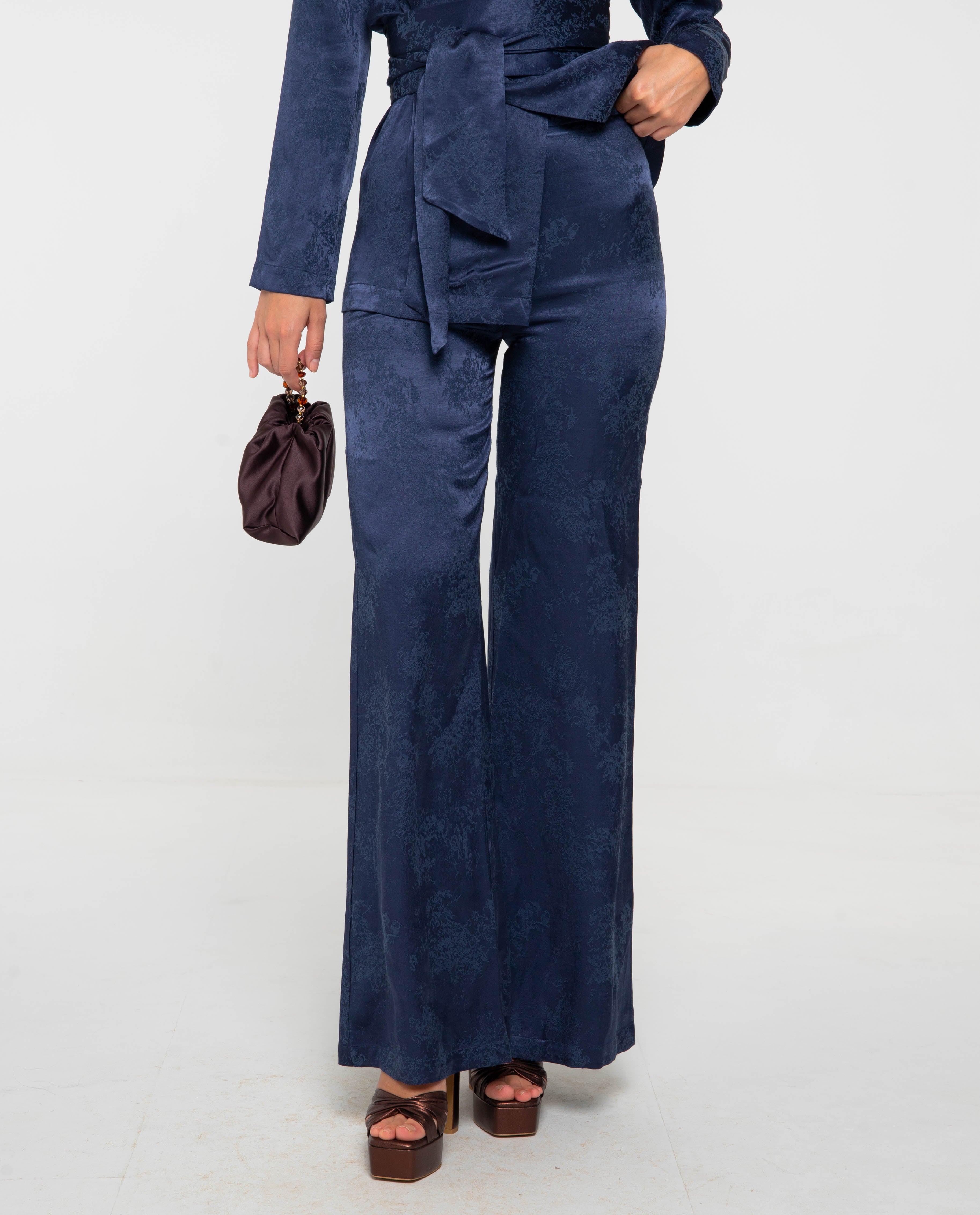 Pantalón de mujer acampanado tiro alto - The-Are - Azul marino Azul marino-2