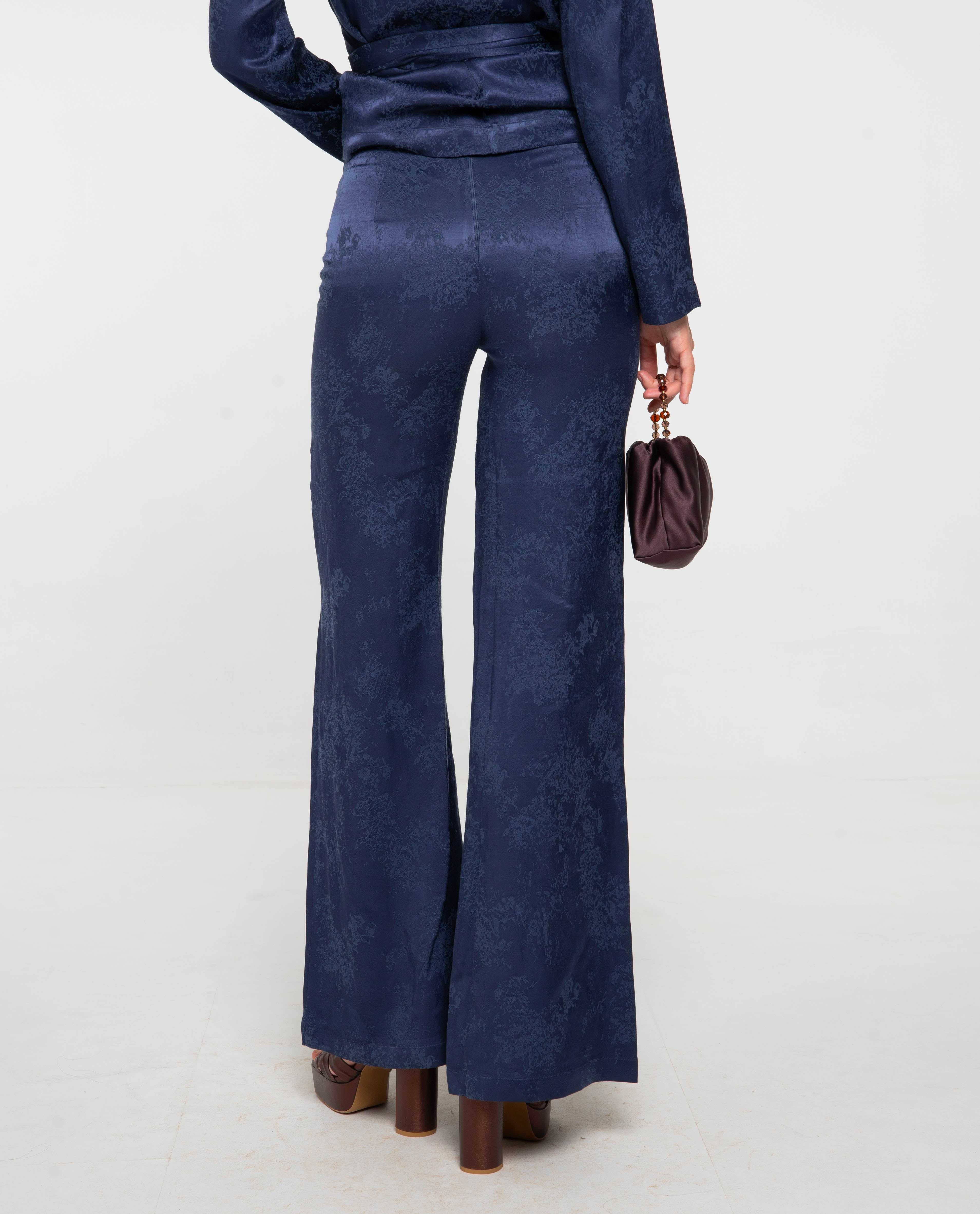 Pantalón de mujer acampanado tiro alto - The-Are - Azul marino Azul marino-3