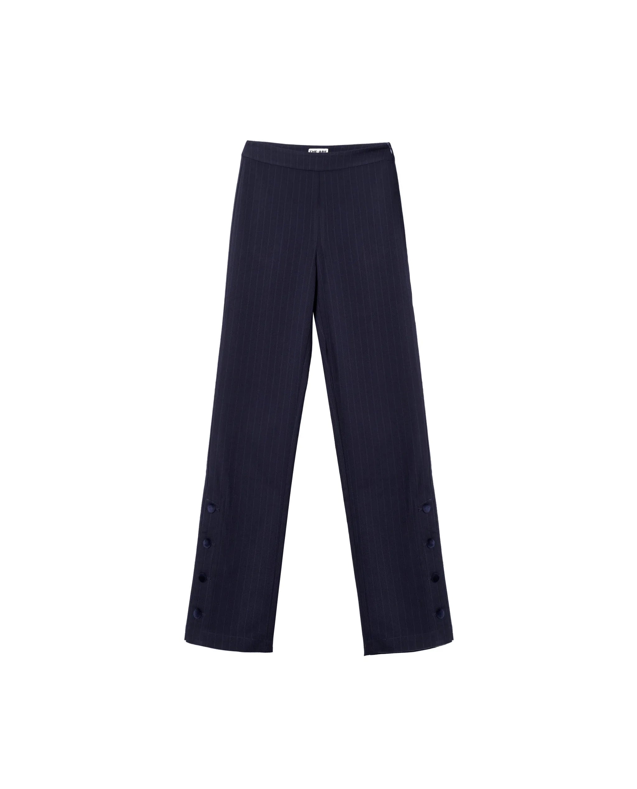 Pantalón de vestir estilo traje con aberturas laterales y 5 botones en el bajo de mujer - The-Are - Azul Azul-5