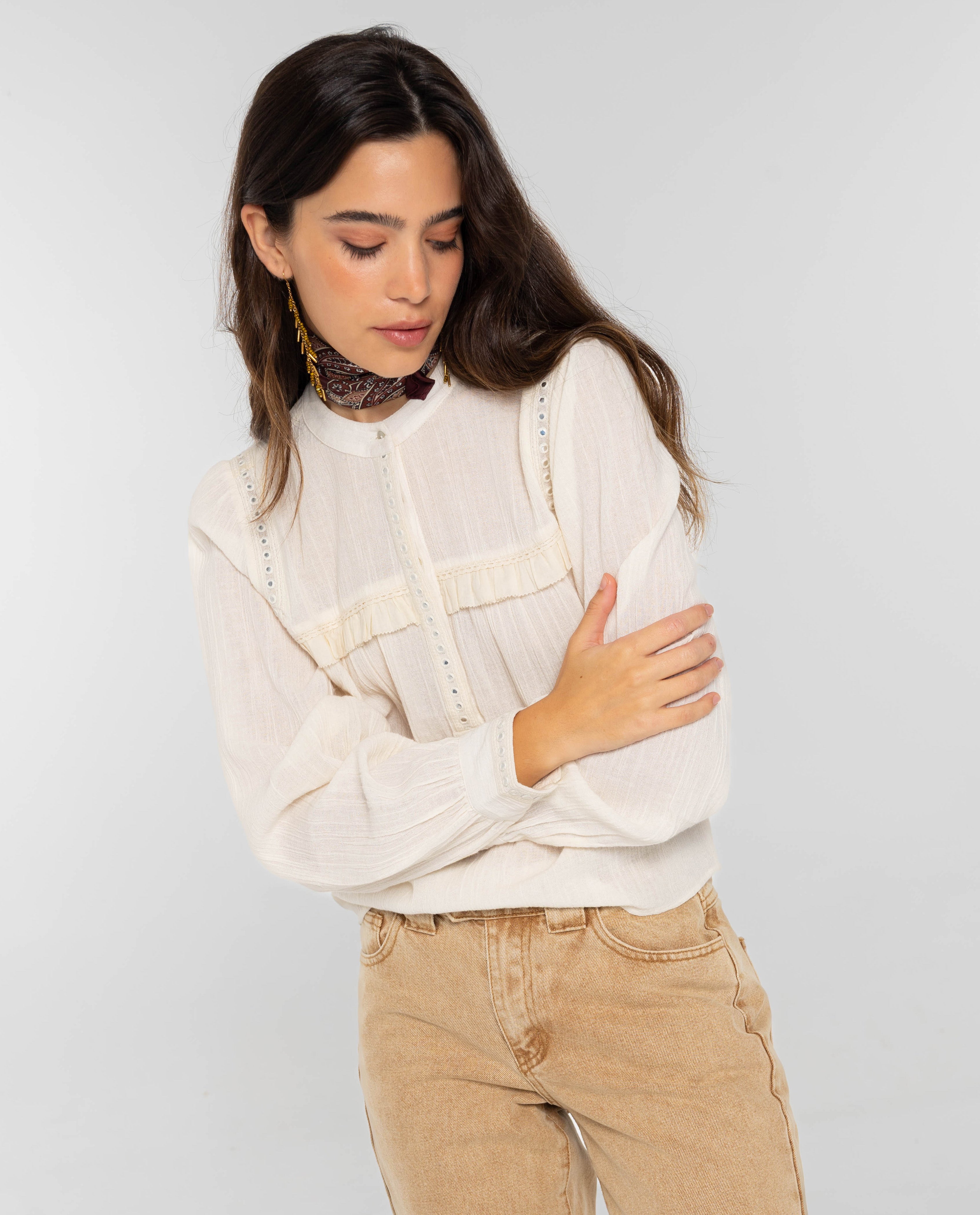 The-Are - Blusa holgada con bordados para mujer.