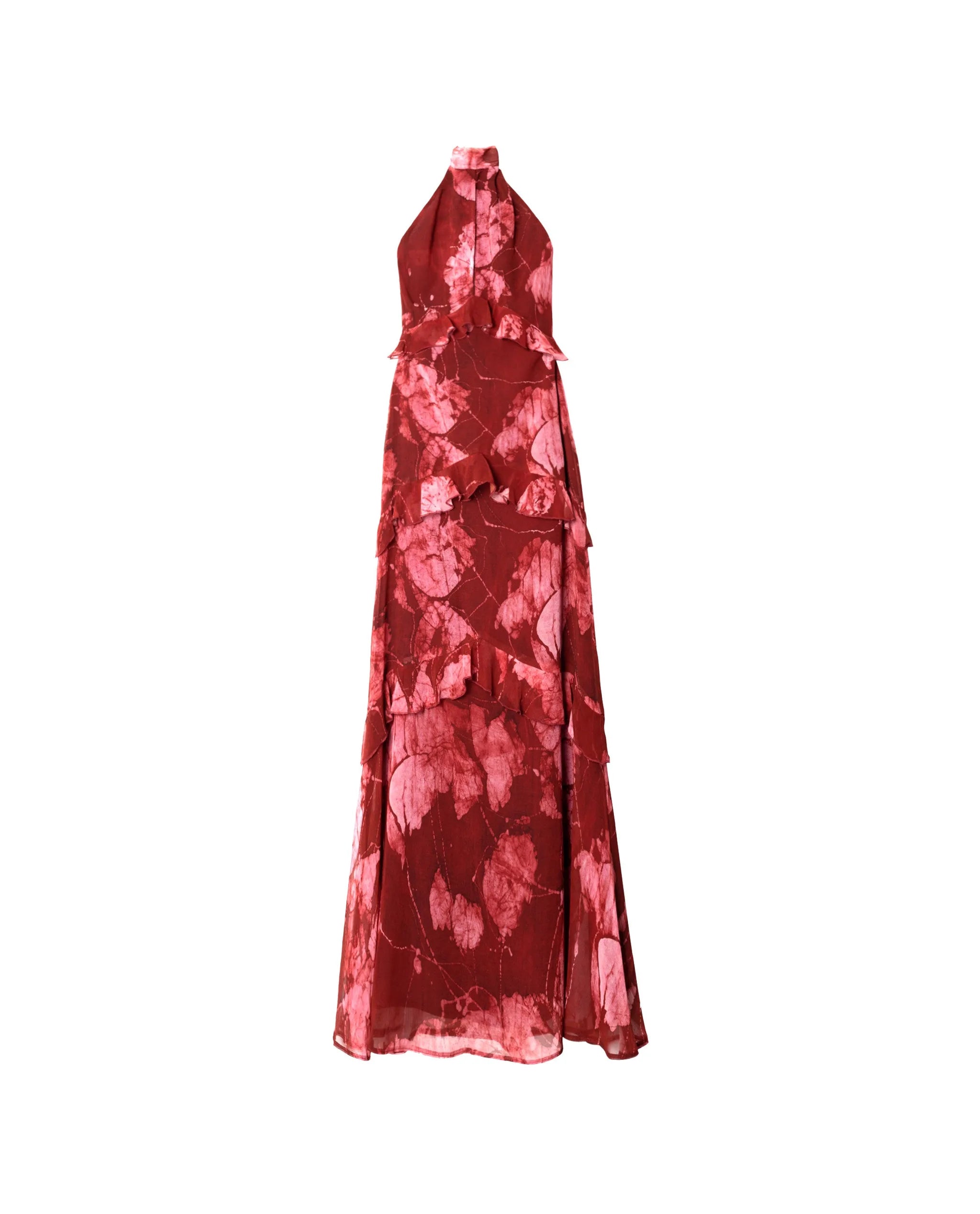 Vestido midi sin mangas con cuello chimenea y volantes - The-Are - Rojo Rojo-5