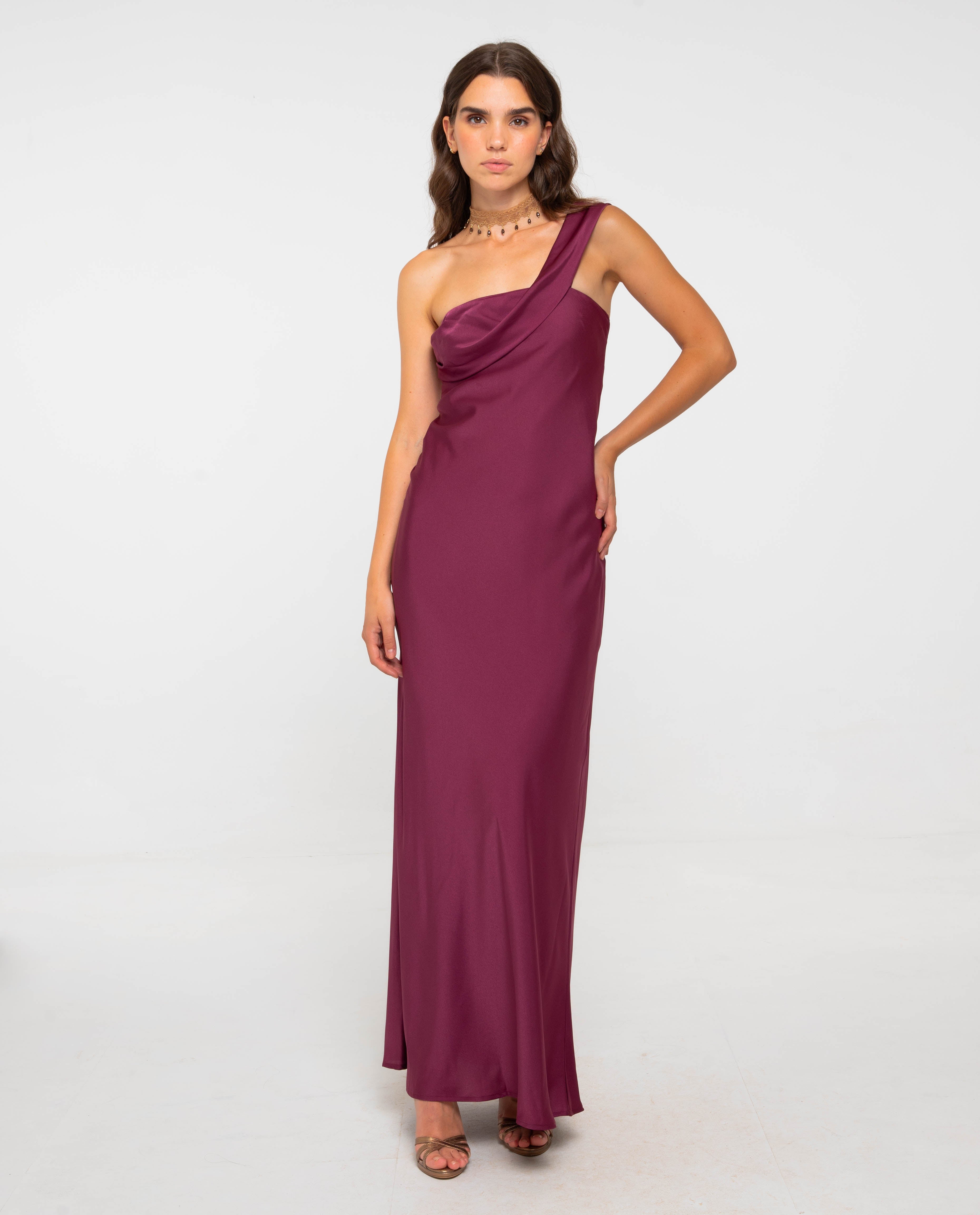 Vestido largo con escote asimétrico - The-Are - Morado Morado-1