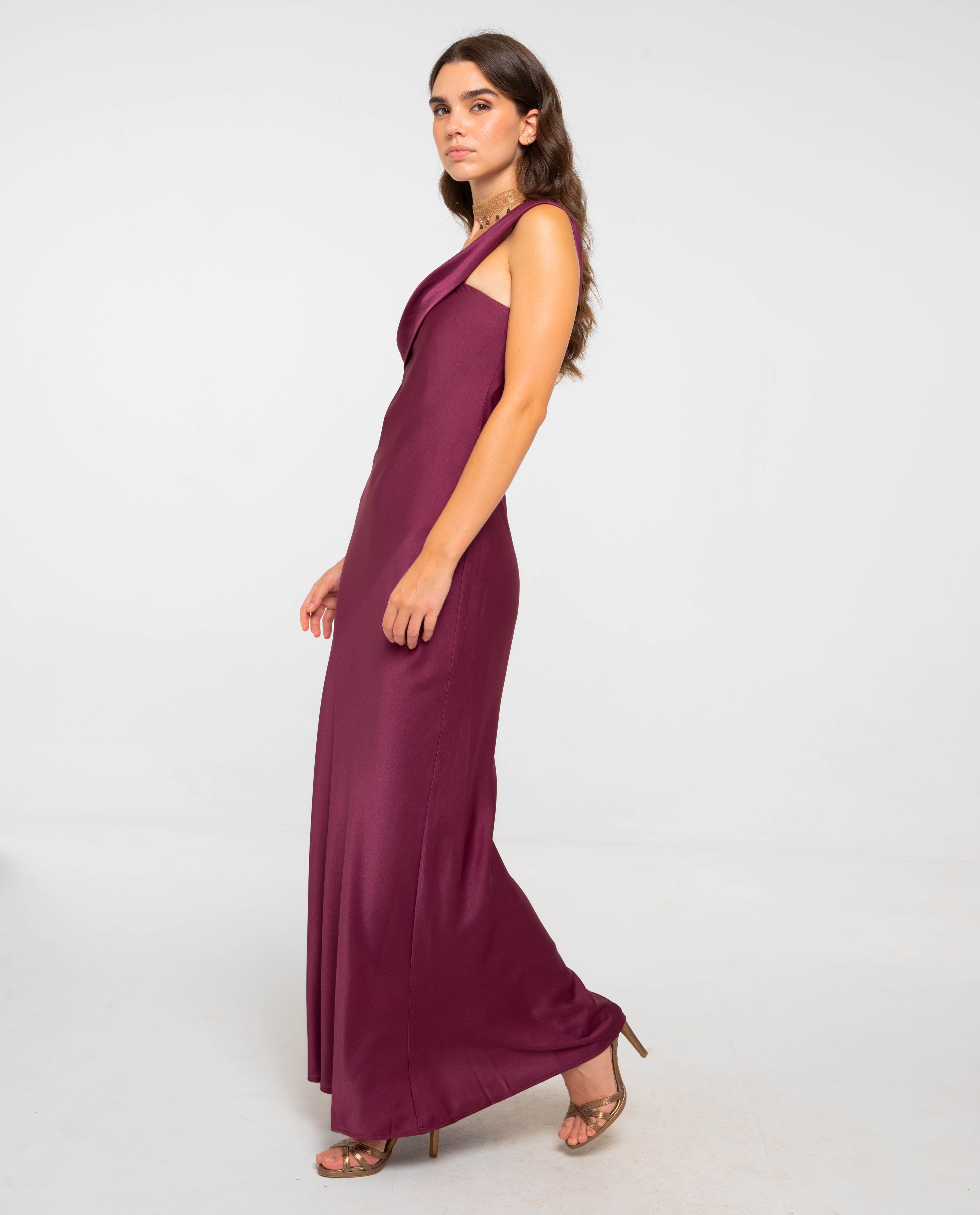 Vestido largo con escote asimétrico - The-Are - Morado Morado-2