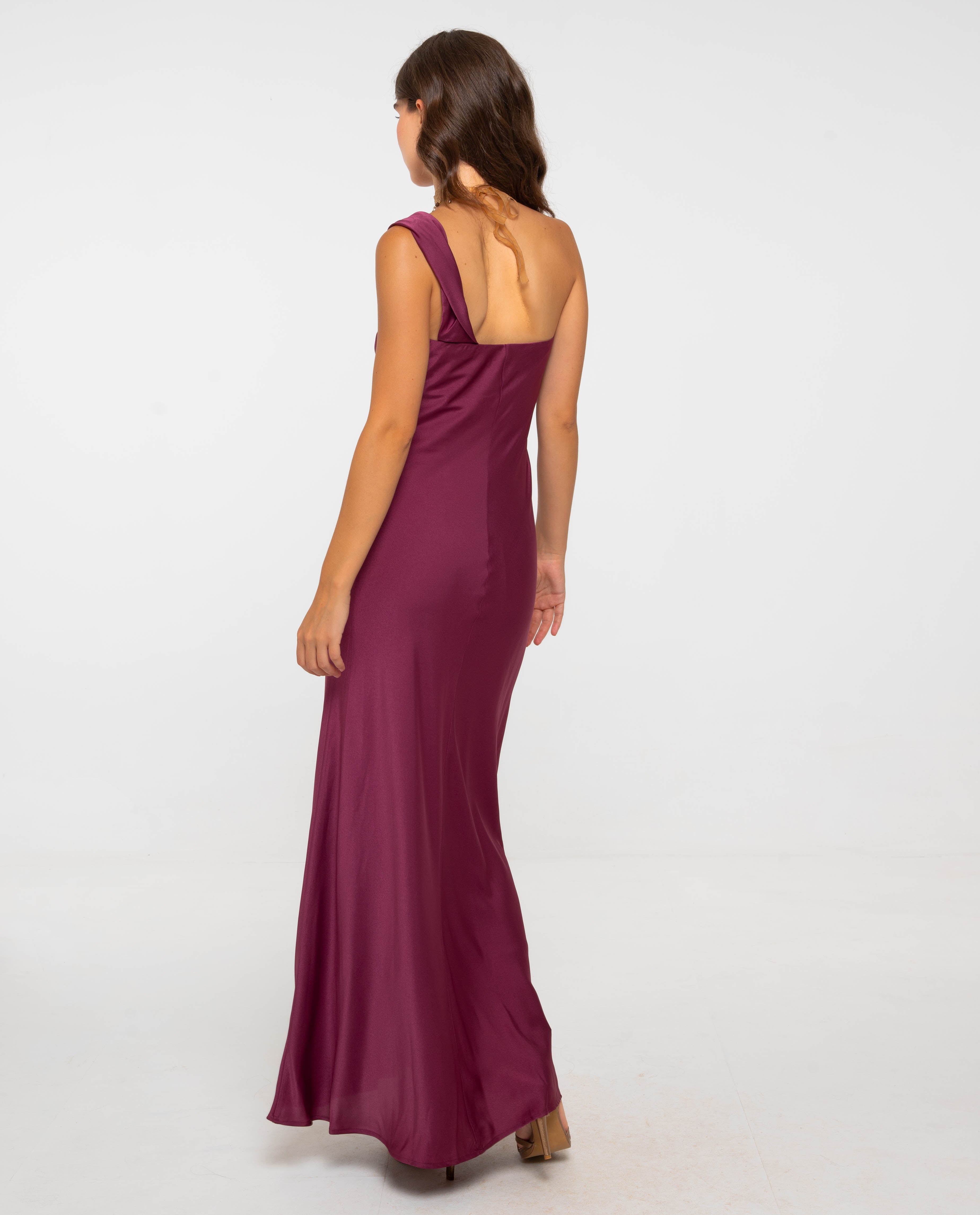 Vestido largo con escote asimétrico - The-Are - Morado Morado-3