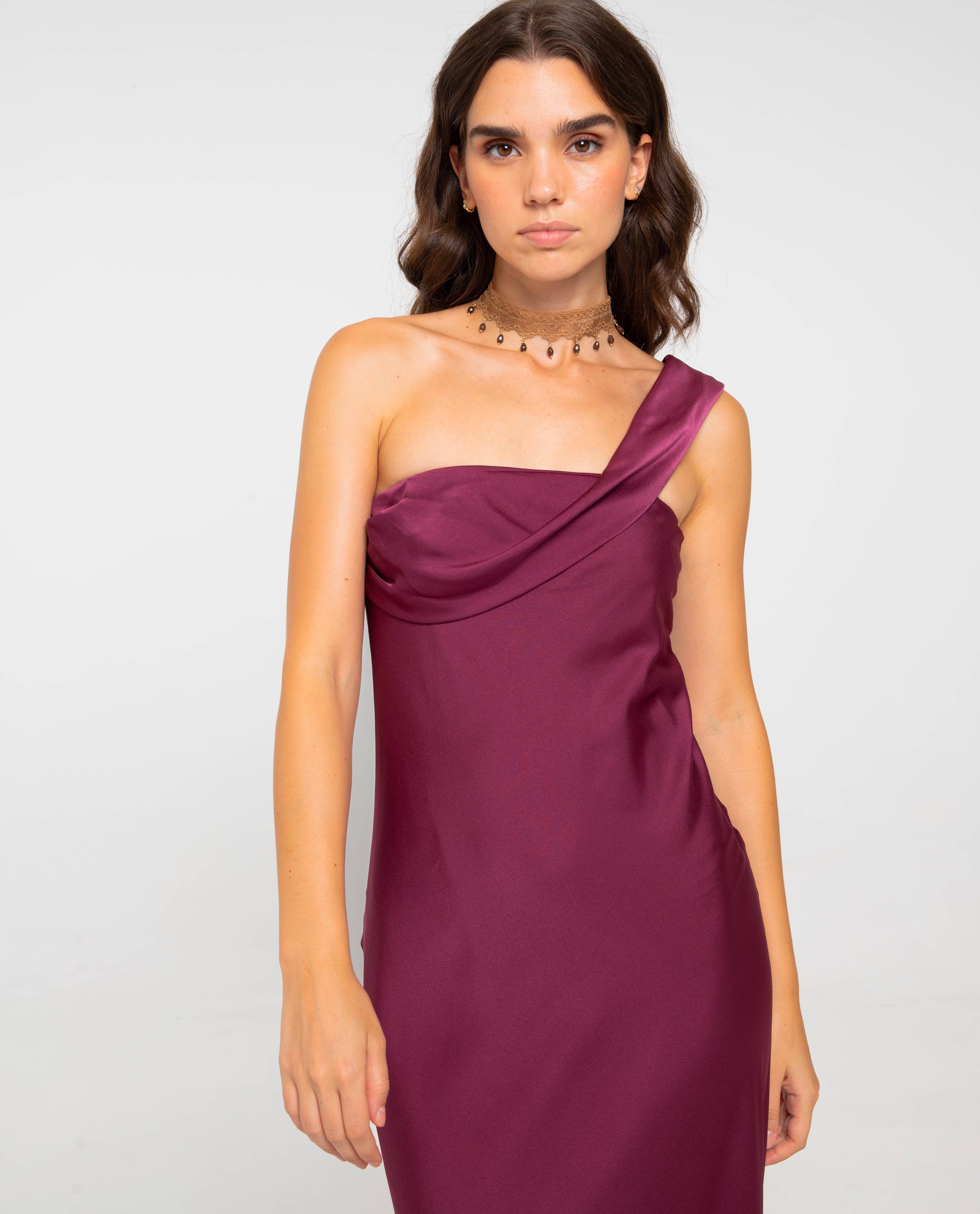 Vestido largo con escote asimétrico - The-Are - Morado Morado-4