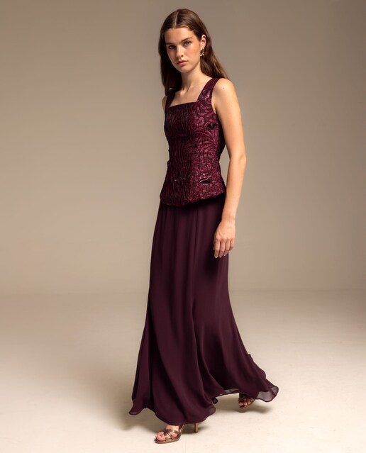 Imagen 0 de Falda larga de gasa con nesgas y cintura elástica