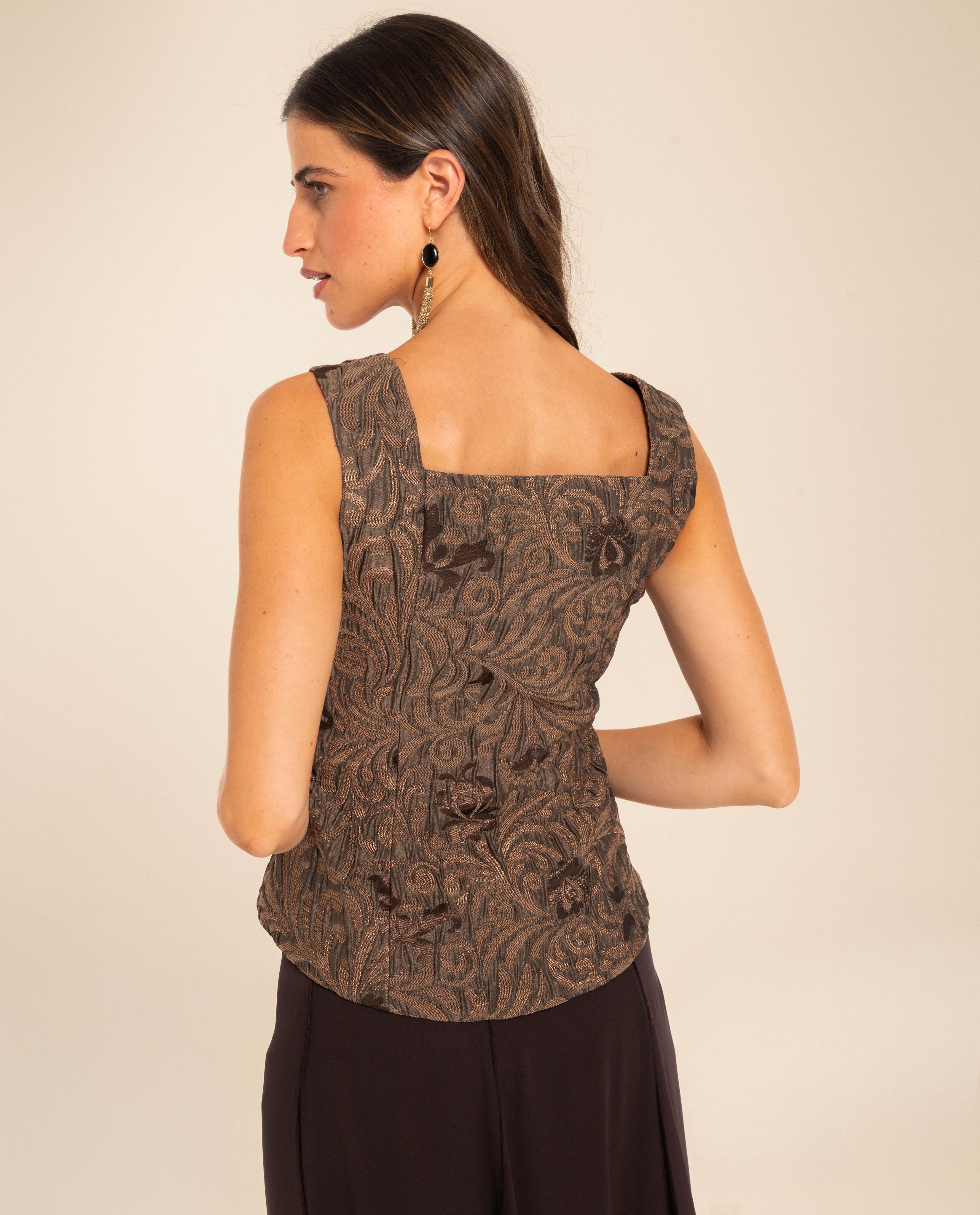 Imagen 2 de Top estilo corpiño de tirantes con brocado de mujer - The-Are - Camel Camel